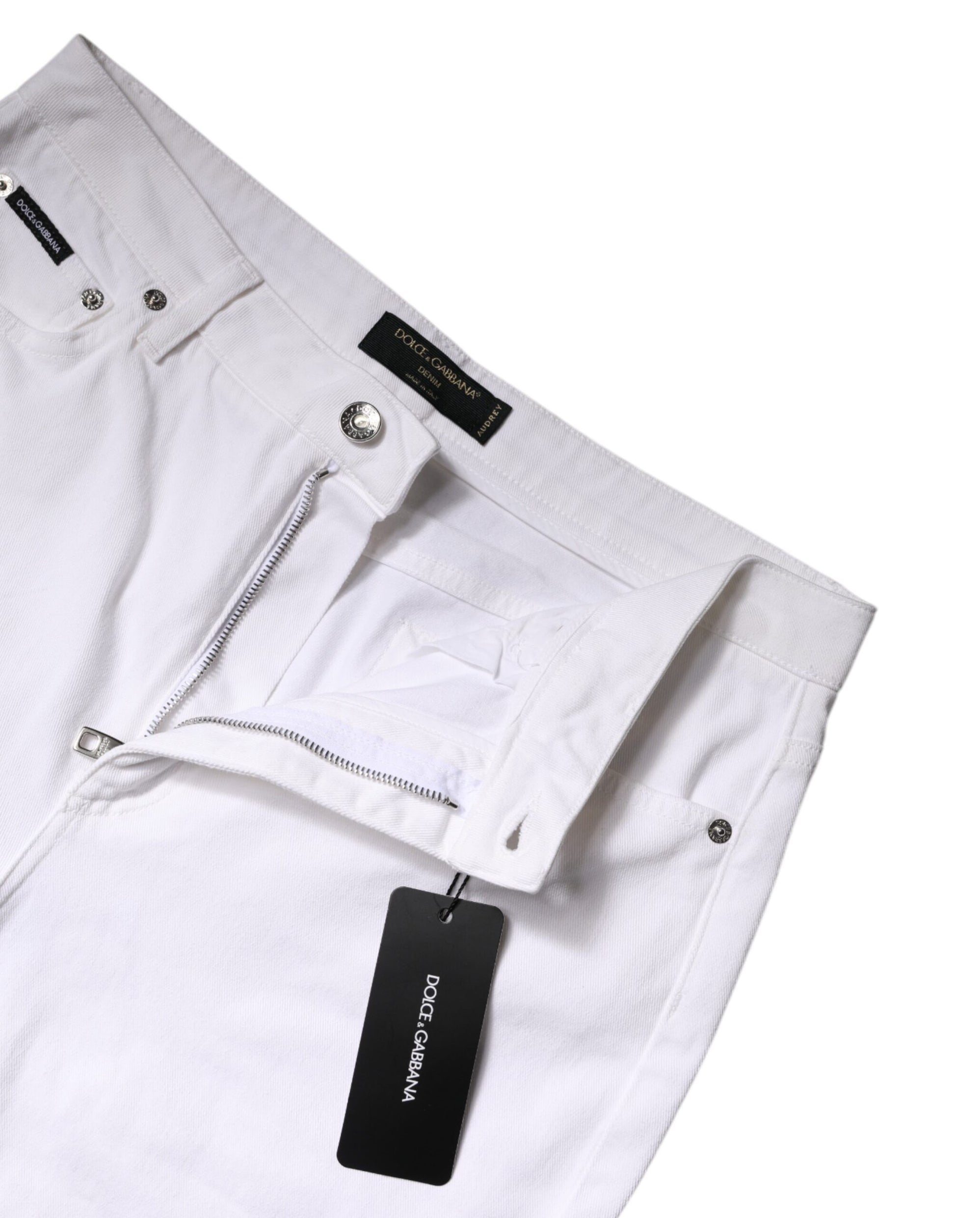 Jean slim taille mi-haute en coton blanc Dolce & Gabbana
