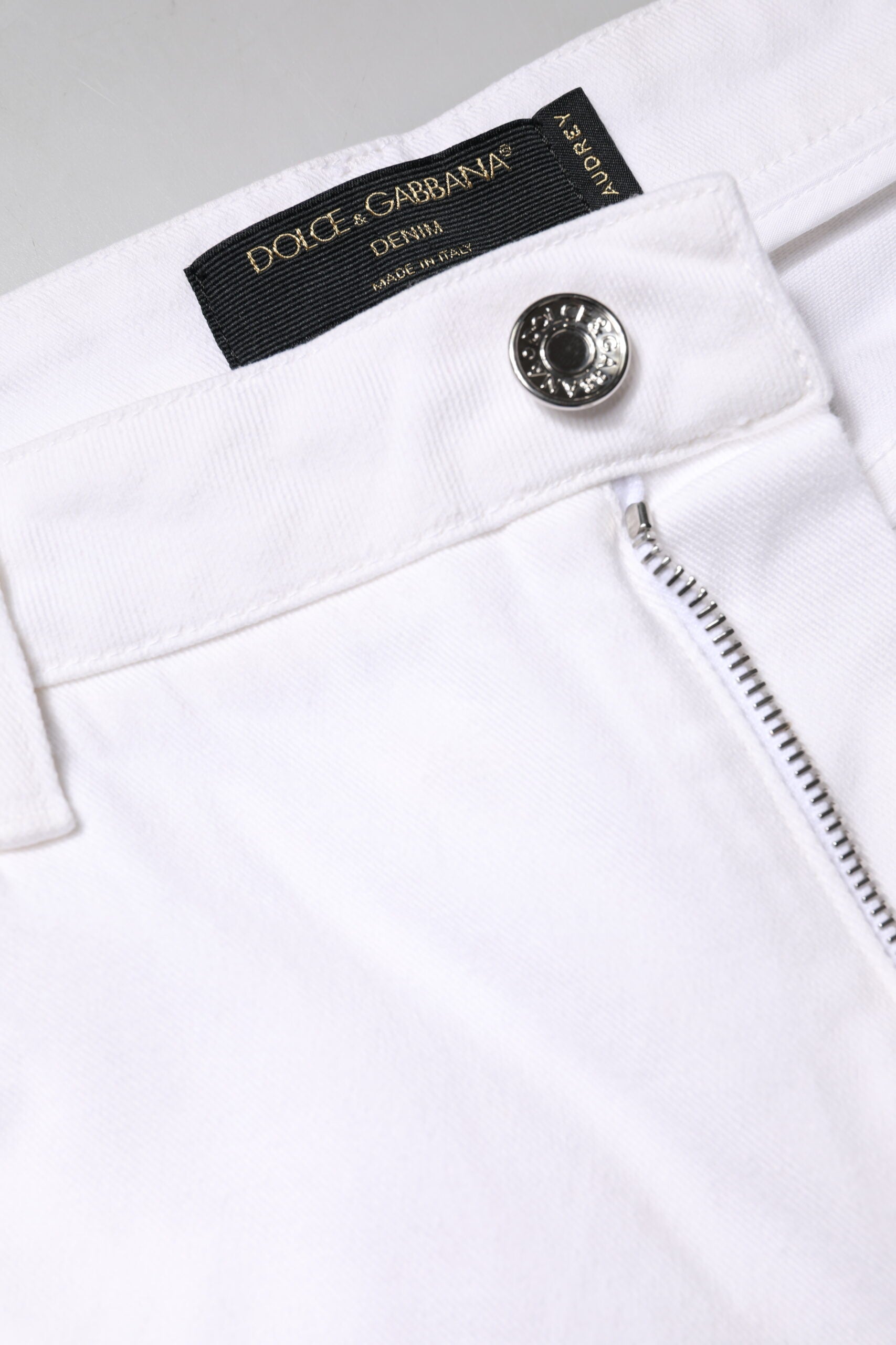 Jean slim taille mi-haute en coton blanc Dolce & Gabbana