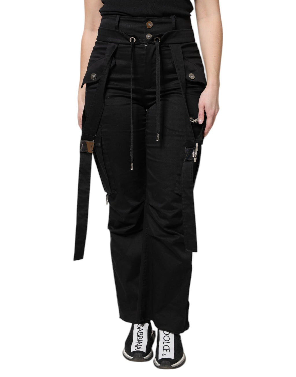 Pantalon cargo taille haute en coton noir Dolce & Gabbana