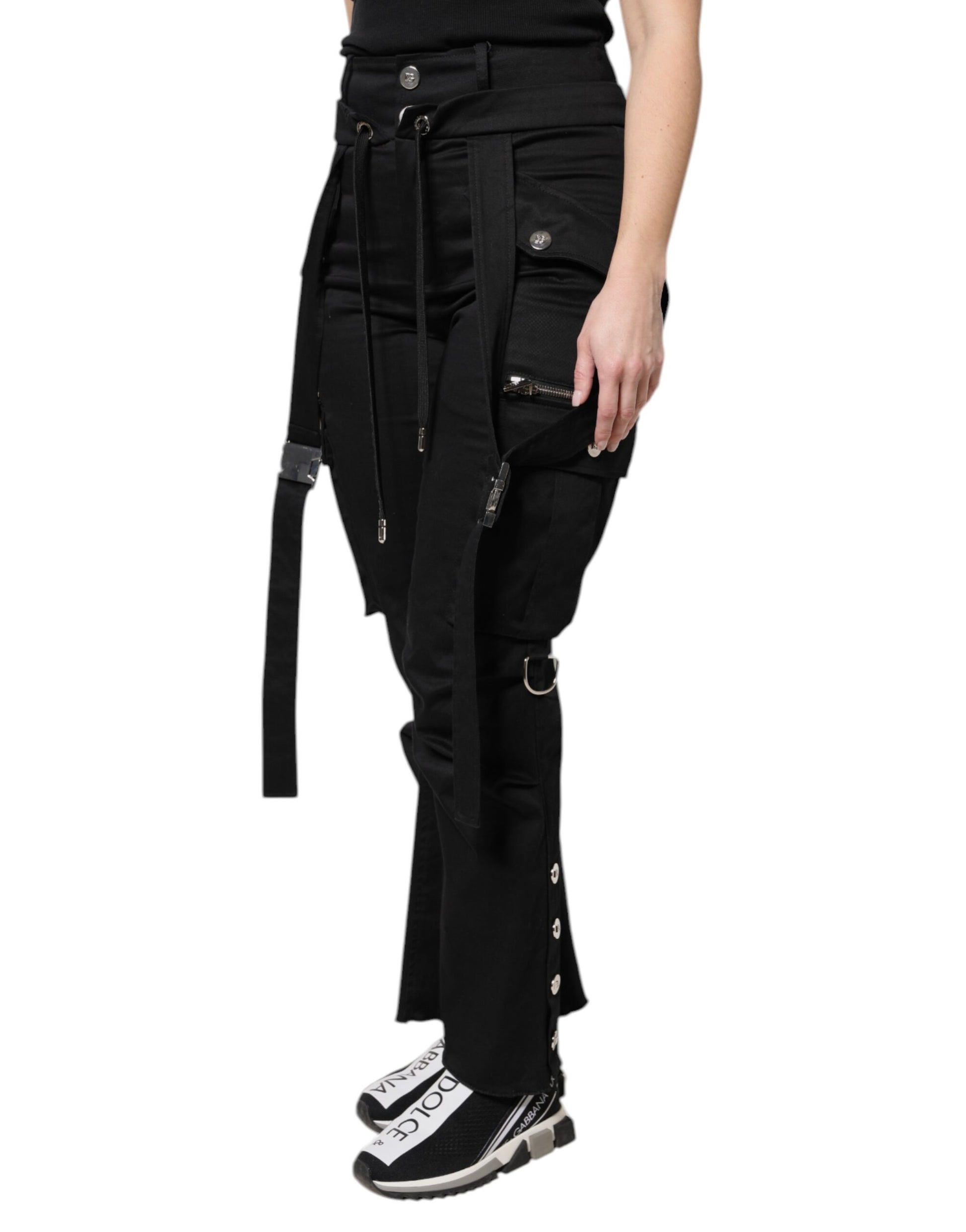 Pantalon cargo taille haute en coton noir Dolce & Gabbana