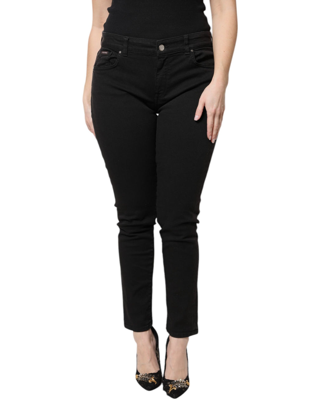 Jean slim taille haute en coton noir Dolce & Gabbana