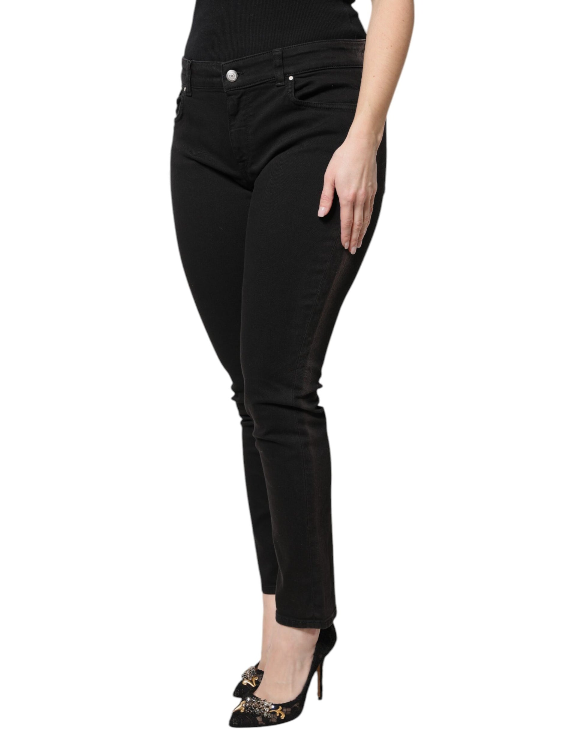 Jean slim taille haute en coton noir Dolce & Gabbana