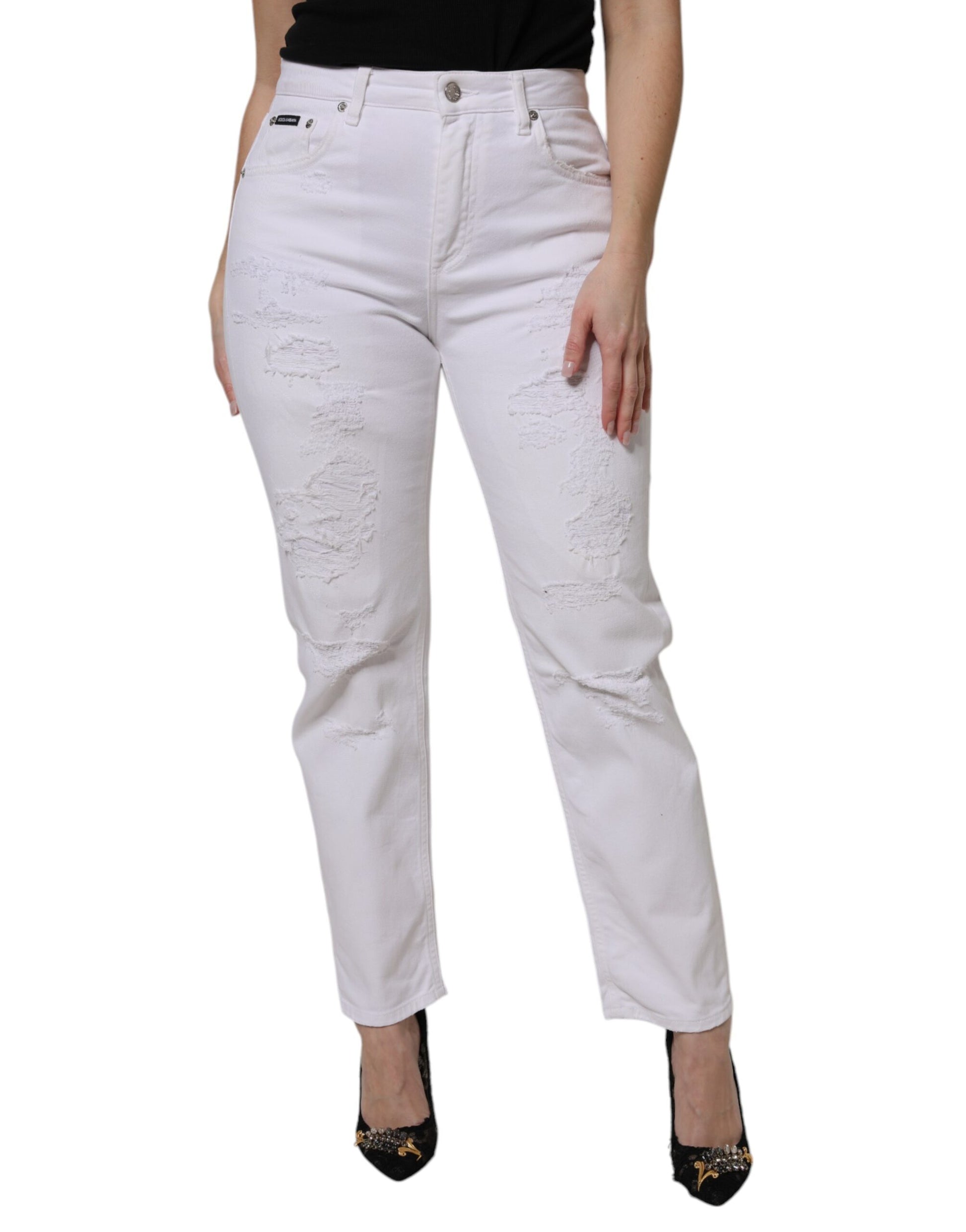 Dolce & Gabbana Jean skinny taille haute en coton blanc