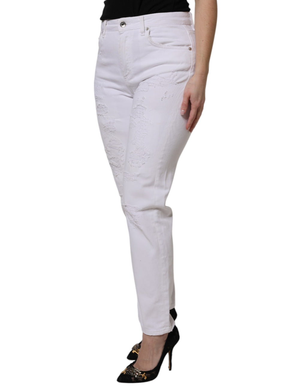 Dolce & Gabbana Jean skinny taille haute en coton blanc