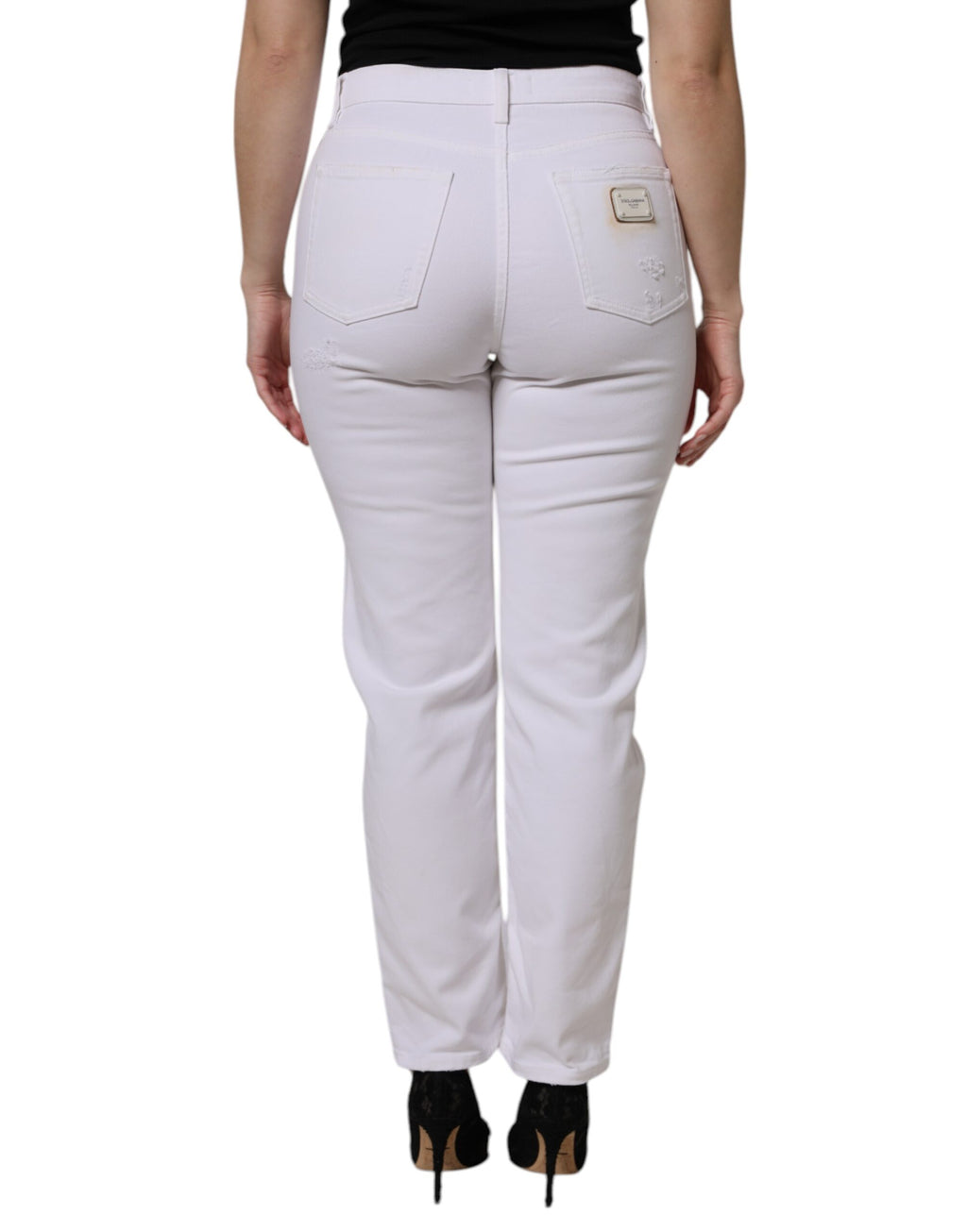 Dolce & Gabbana Jean skinny taille haute en coton blanc