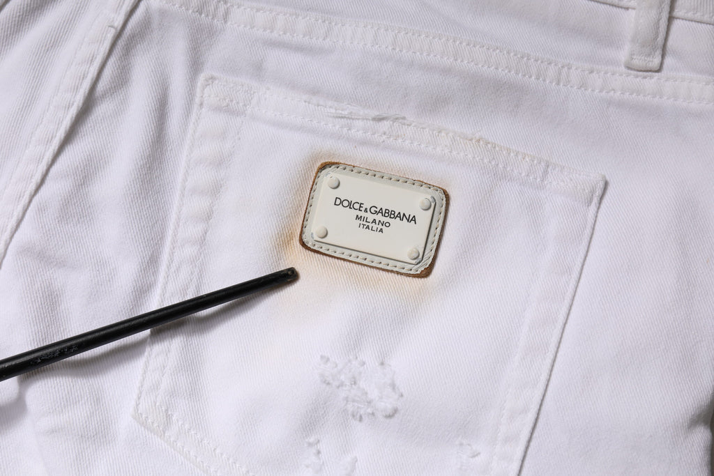 Dolce & Gabbana Jean skinny taille haute en coton blanc