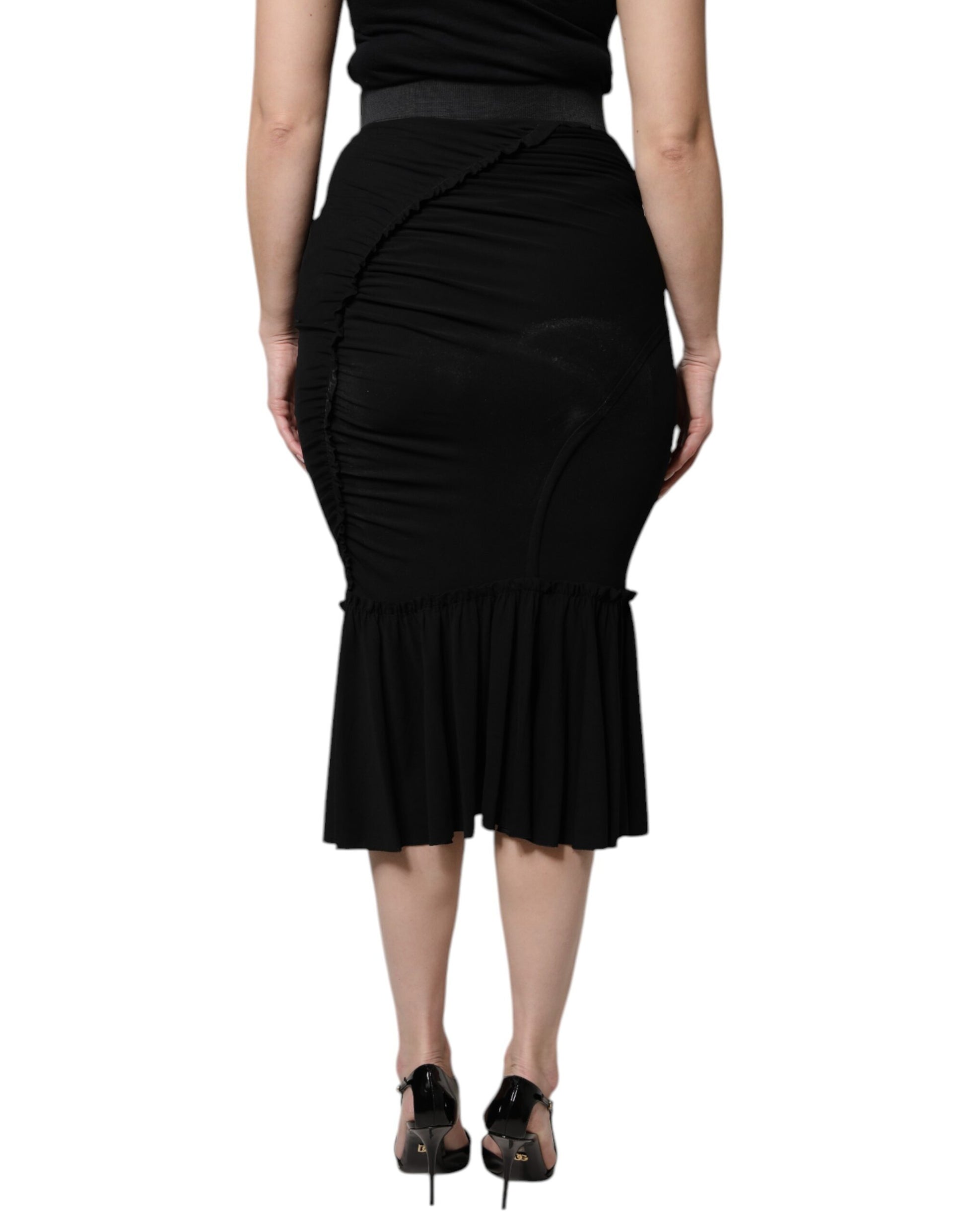 Dolce & Gabbana Black Mermaid Cut High Waist Midi Skirt