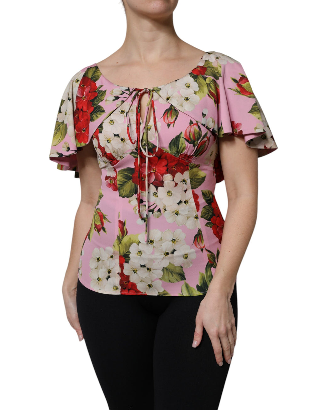 Chemisier rose en soie à manches courtes et imprimé floral Dolce & Gabbana