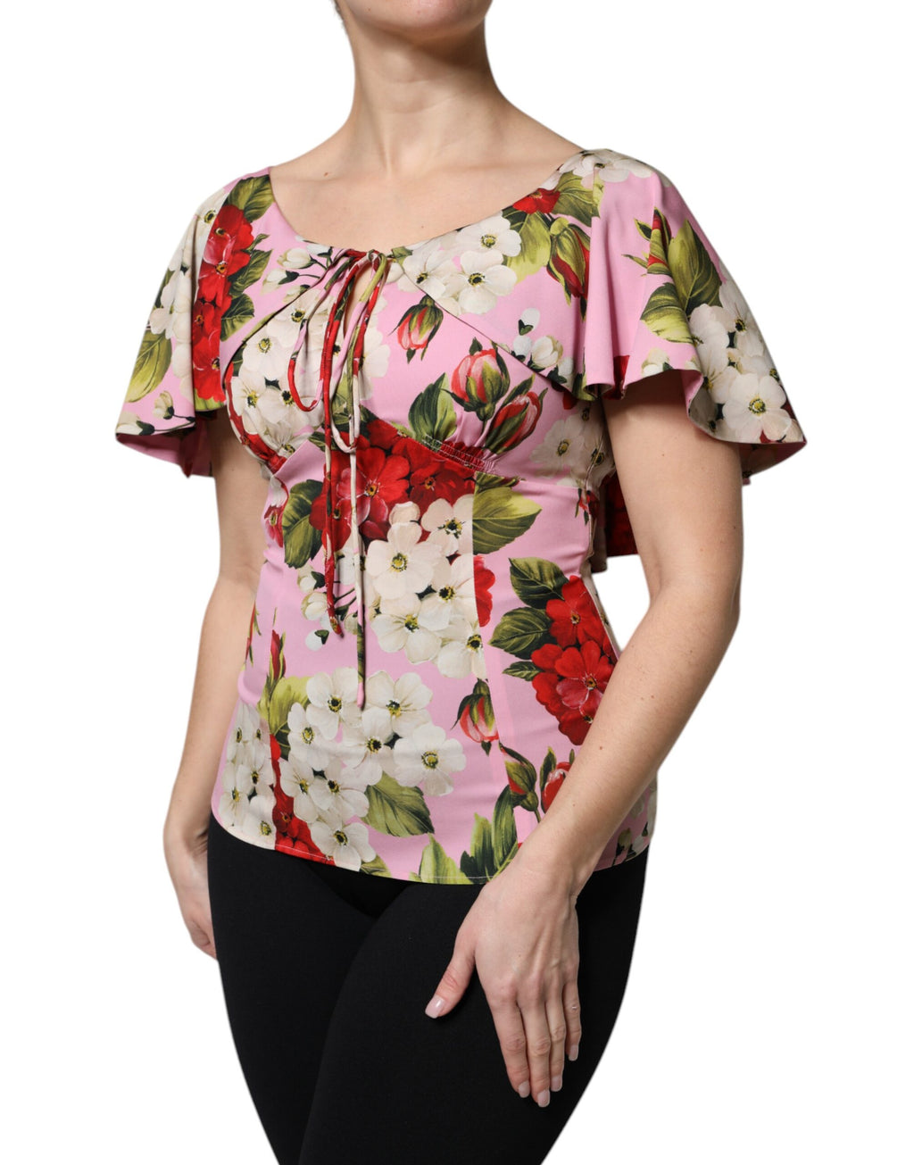 Chemisier rose en soie à manches courtes et imprimé floral Dolce & Gabbana