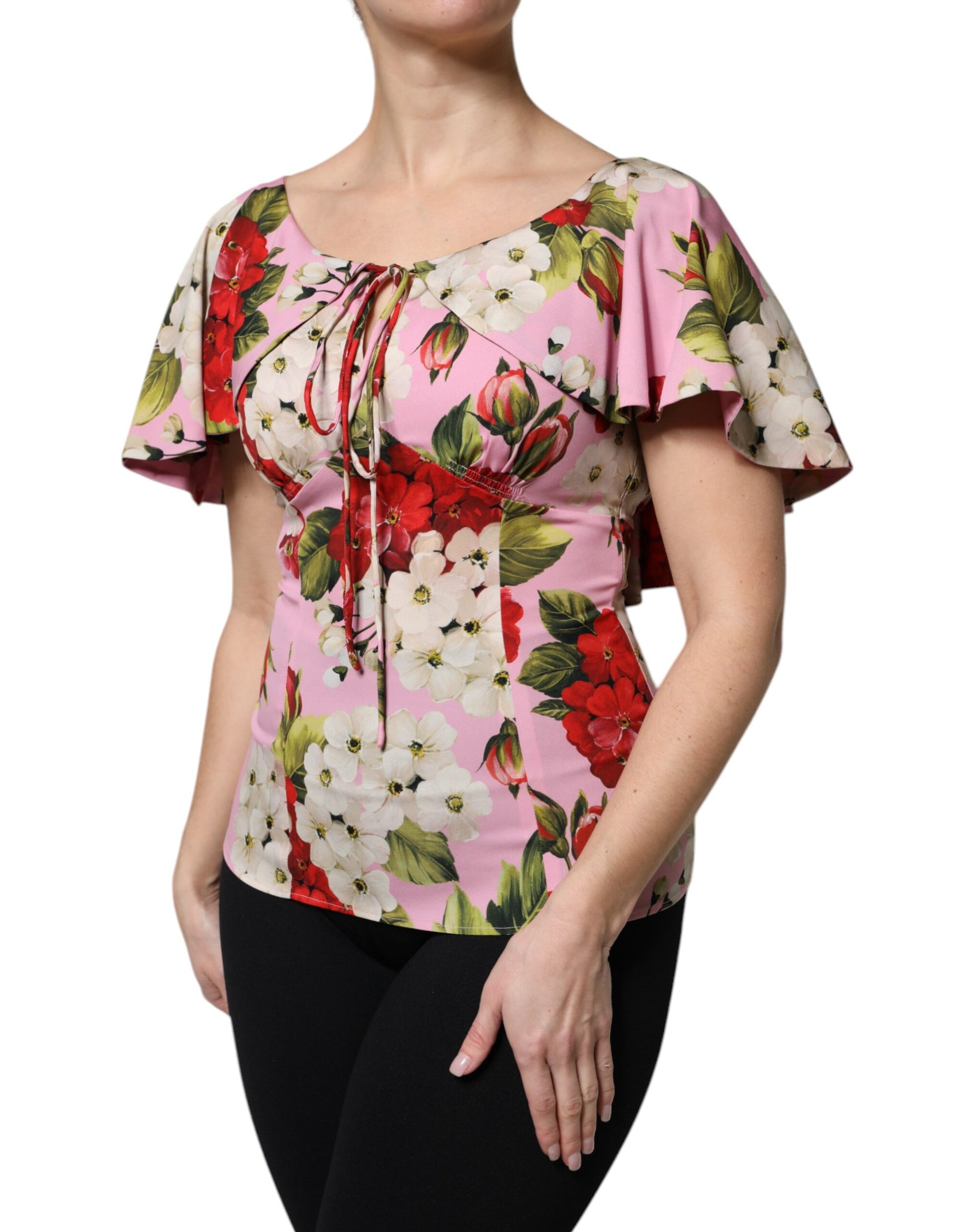 Chemisier rose en soie à manches courtes et imprimé floral Dolce & Gabbana