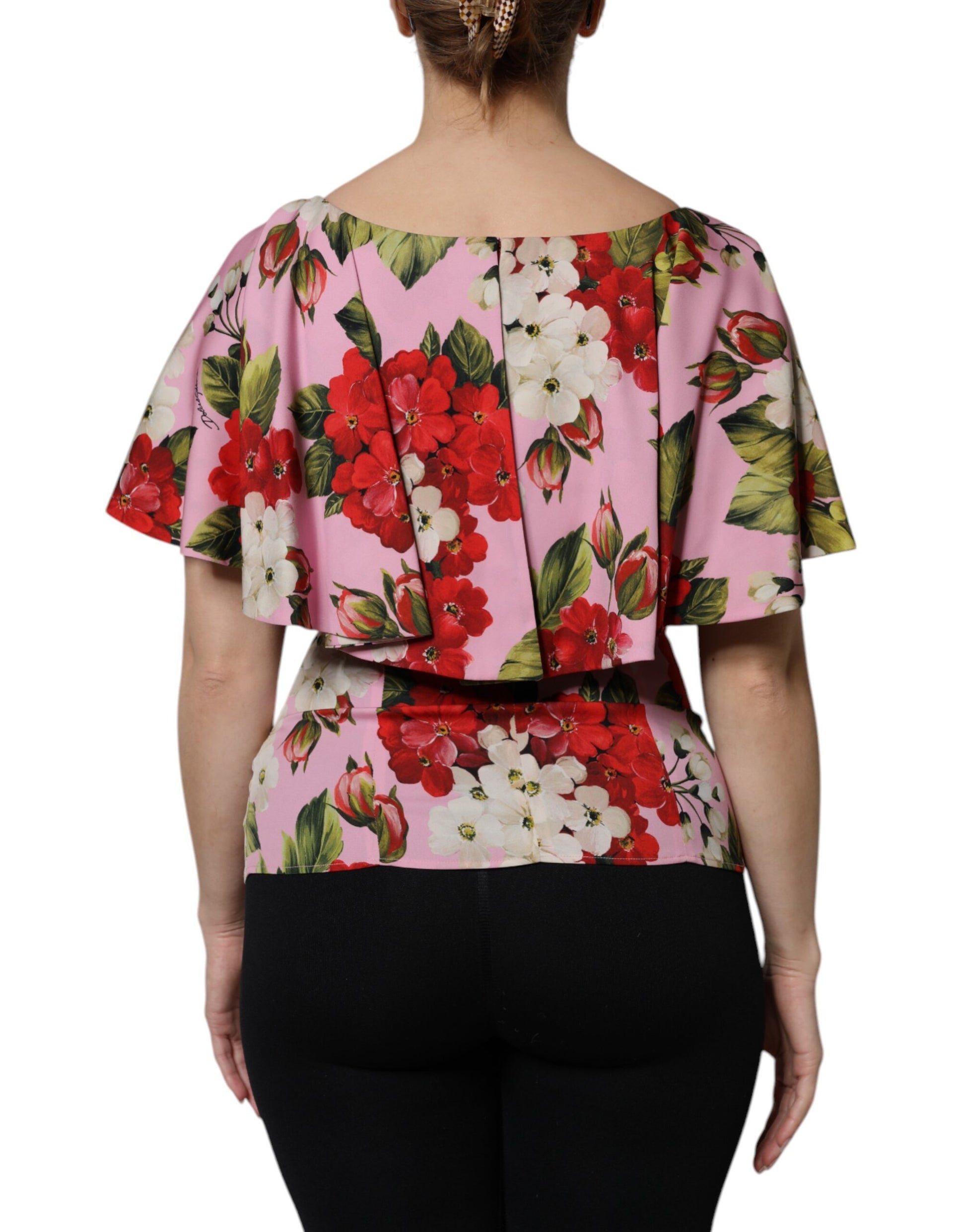 Chemisier rose en soie à manches courtes et imprimé floral Dolce & Gabbana