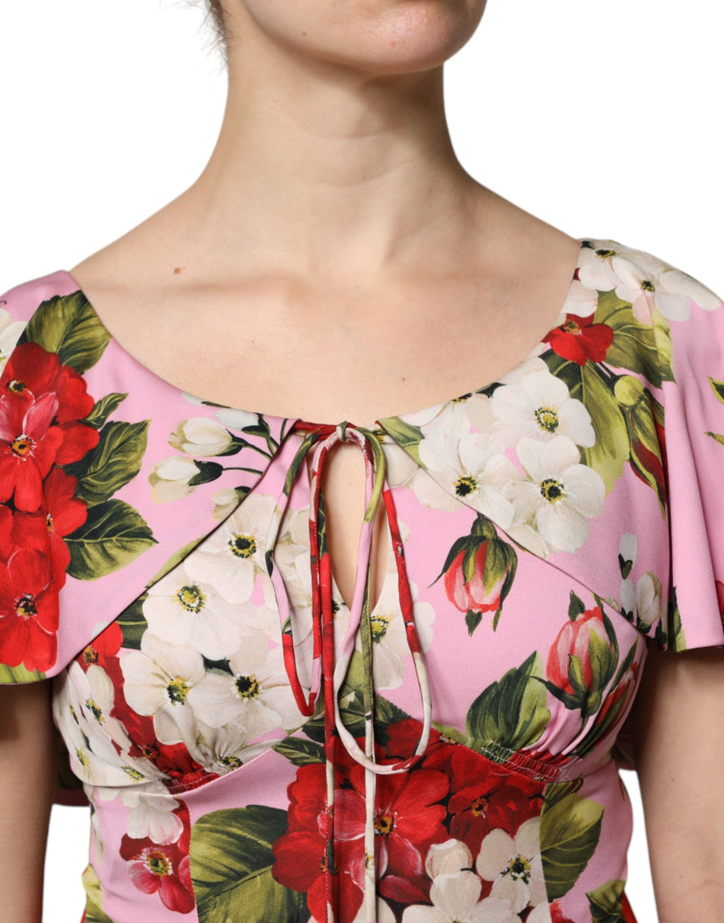 Chemisier rose en soie à manches courtes et imprimé floral Dolce & Gabbana