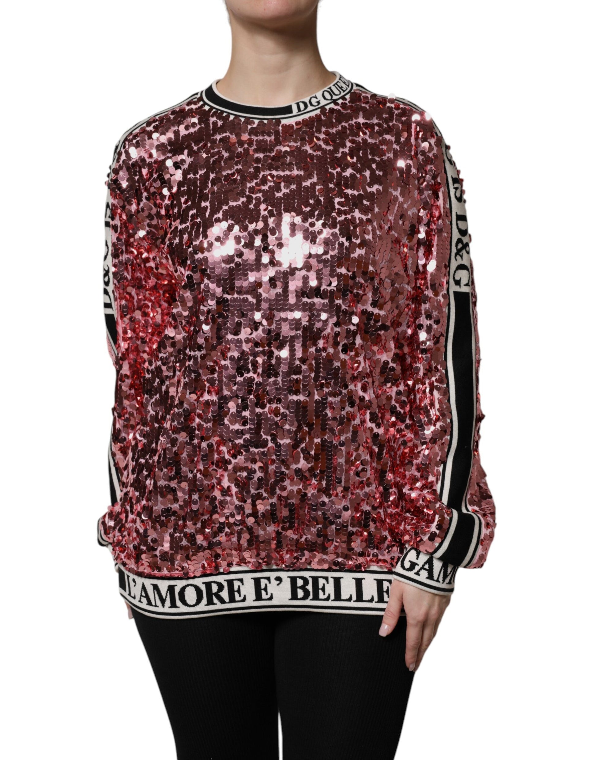 Pull rose en maille à sequins Dolce & Gabbana DG Queen