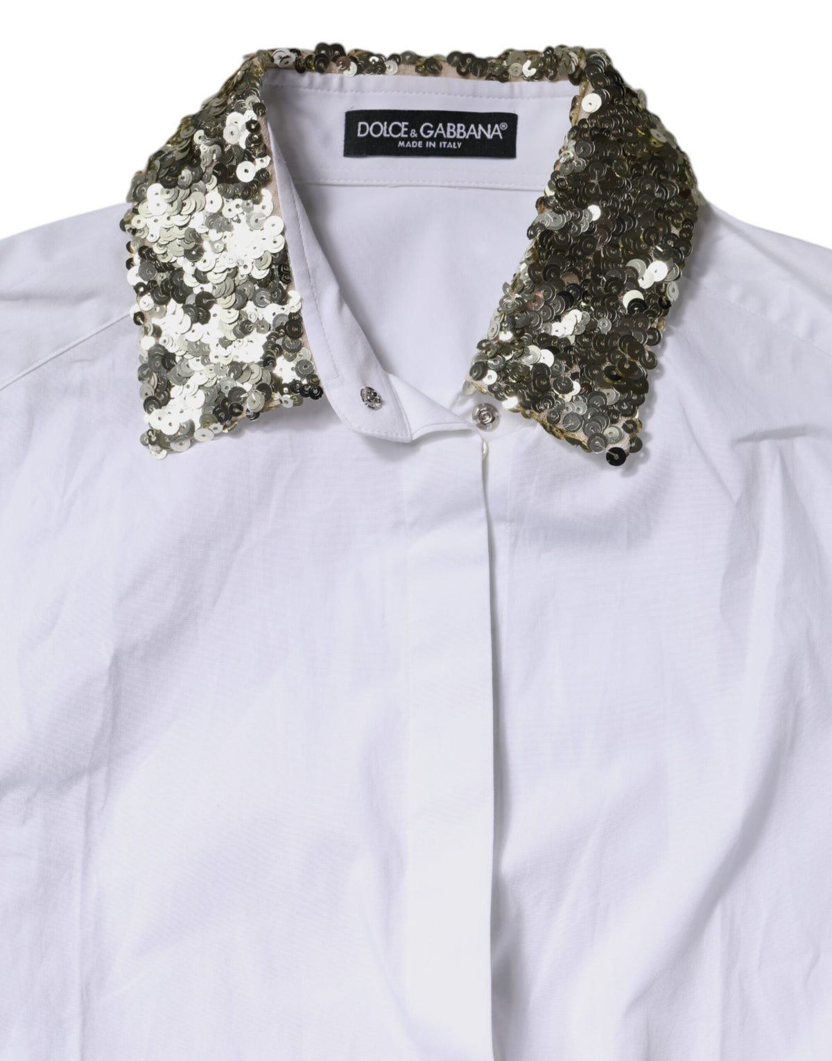 Haut chemise Dolce & Gabbana en coton blanc à manches longues et sequins