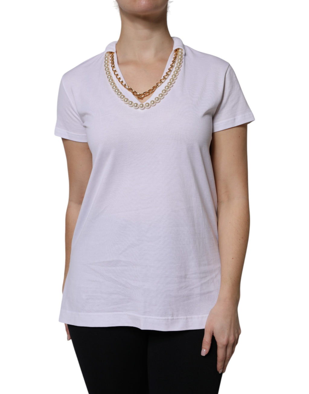 T-shirt Dolce & Gabbana en coton blanc à manches courtes avec collier