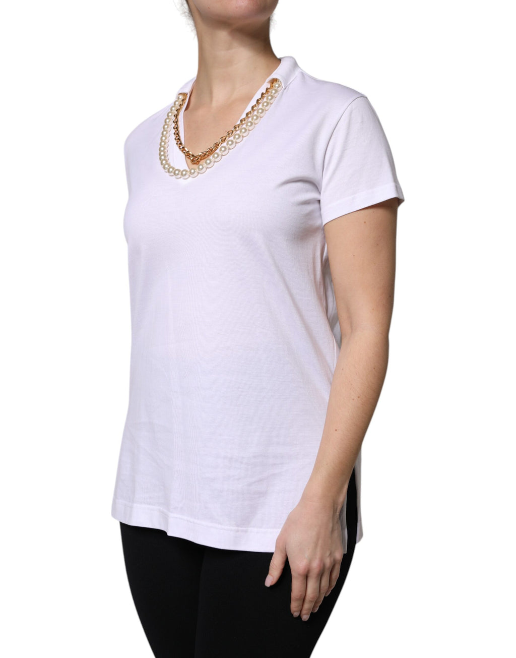 T-shirt Dolce & Gabbana en coton blanc à manches courtes avec collier