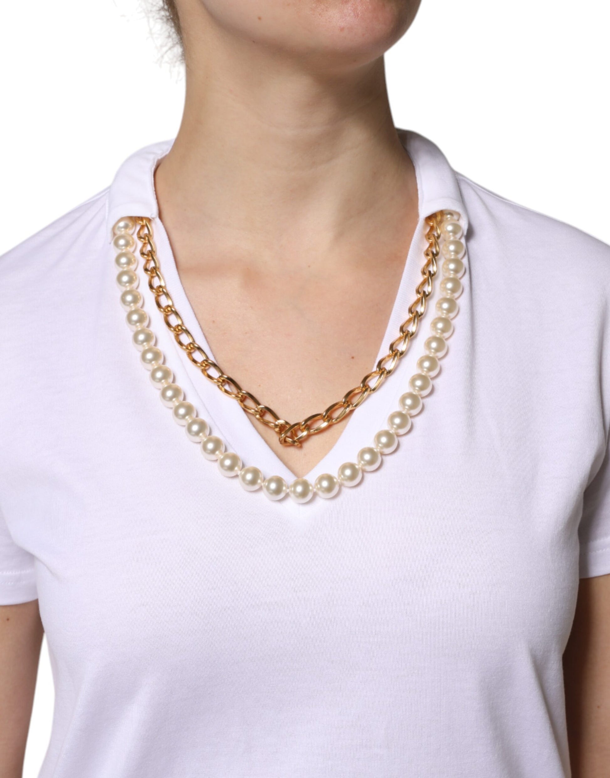 T-shirt Dolce & Gabbana en coton blanc à manches courtes avec collier