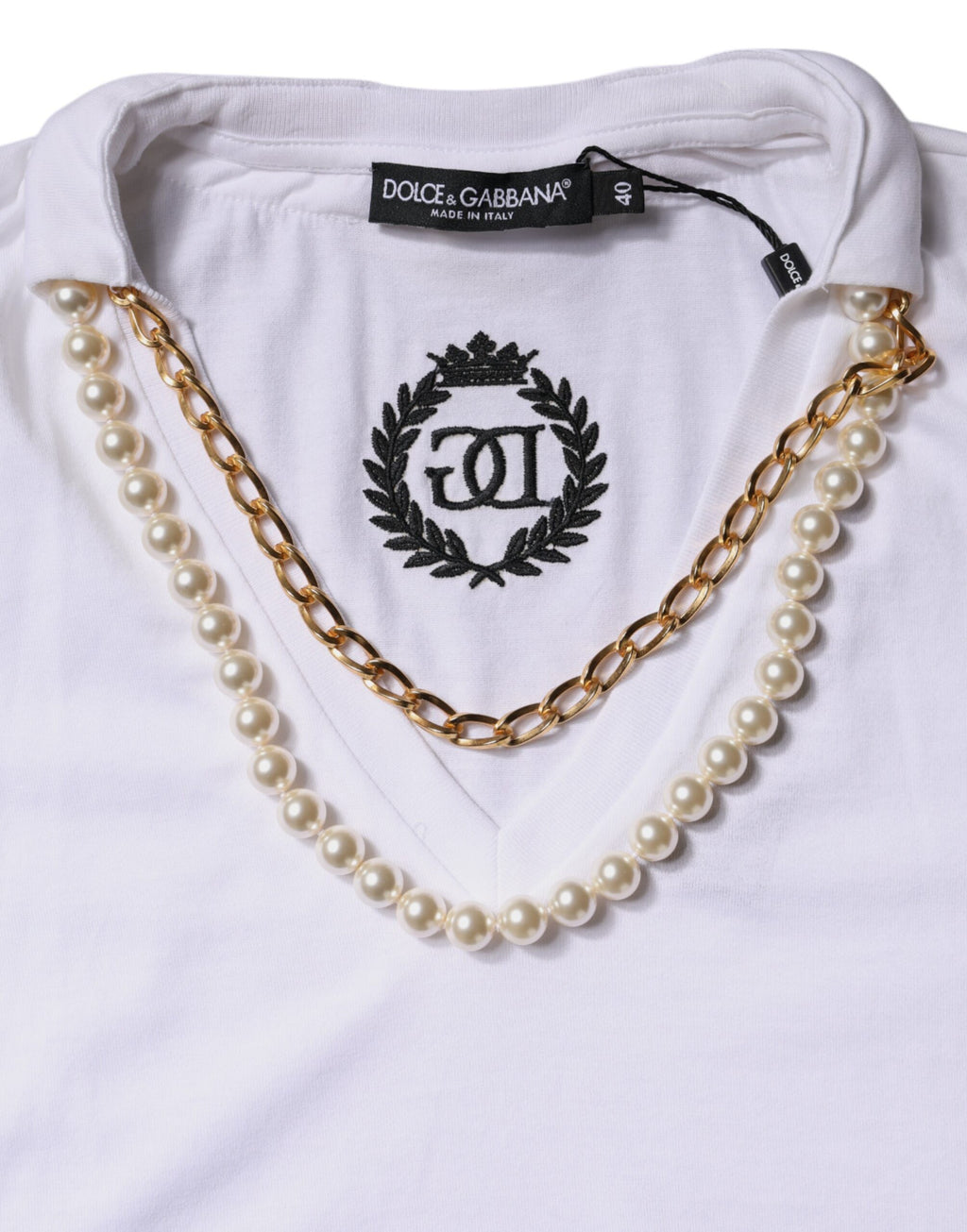 T-shirt Dolce & Gabbana en coton blanc à manches courtes avec collier
