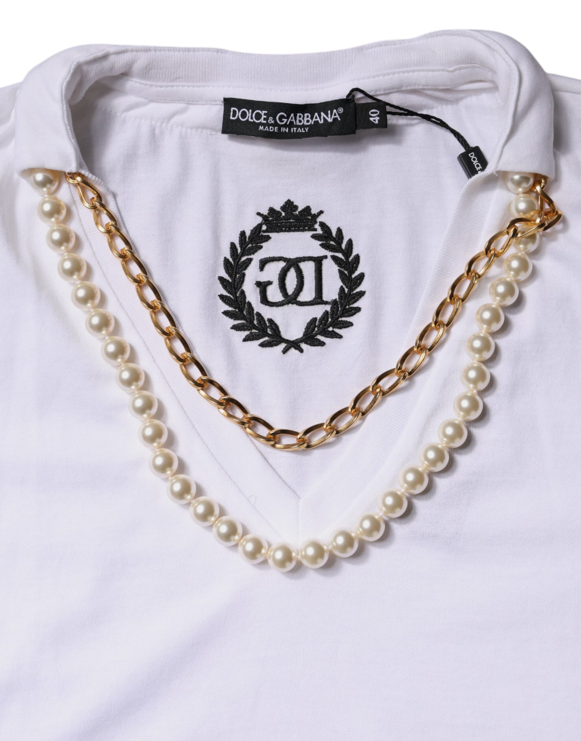 T-shirt Dolce & Gabbana en coton blanc à manches courtes avec collier
