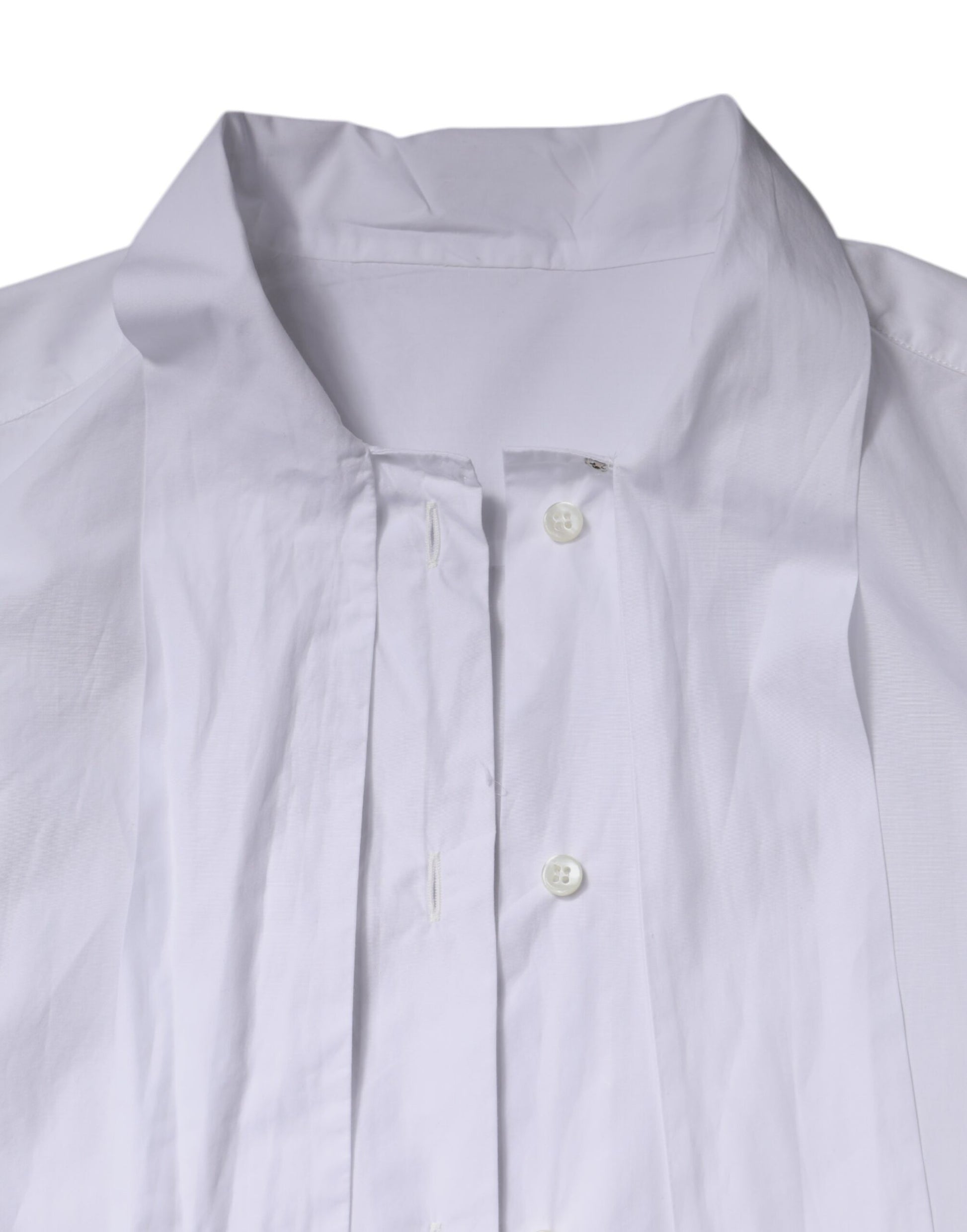 Dolce & Gabbana White Ascot Collar Long Sleeve Blouse Top