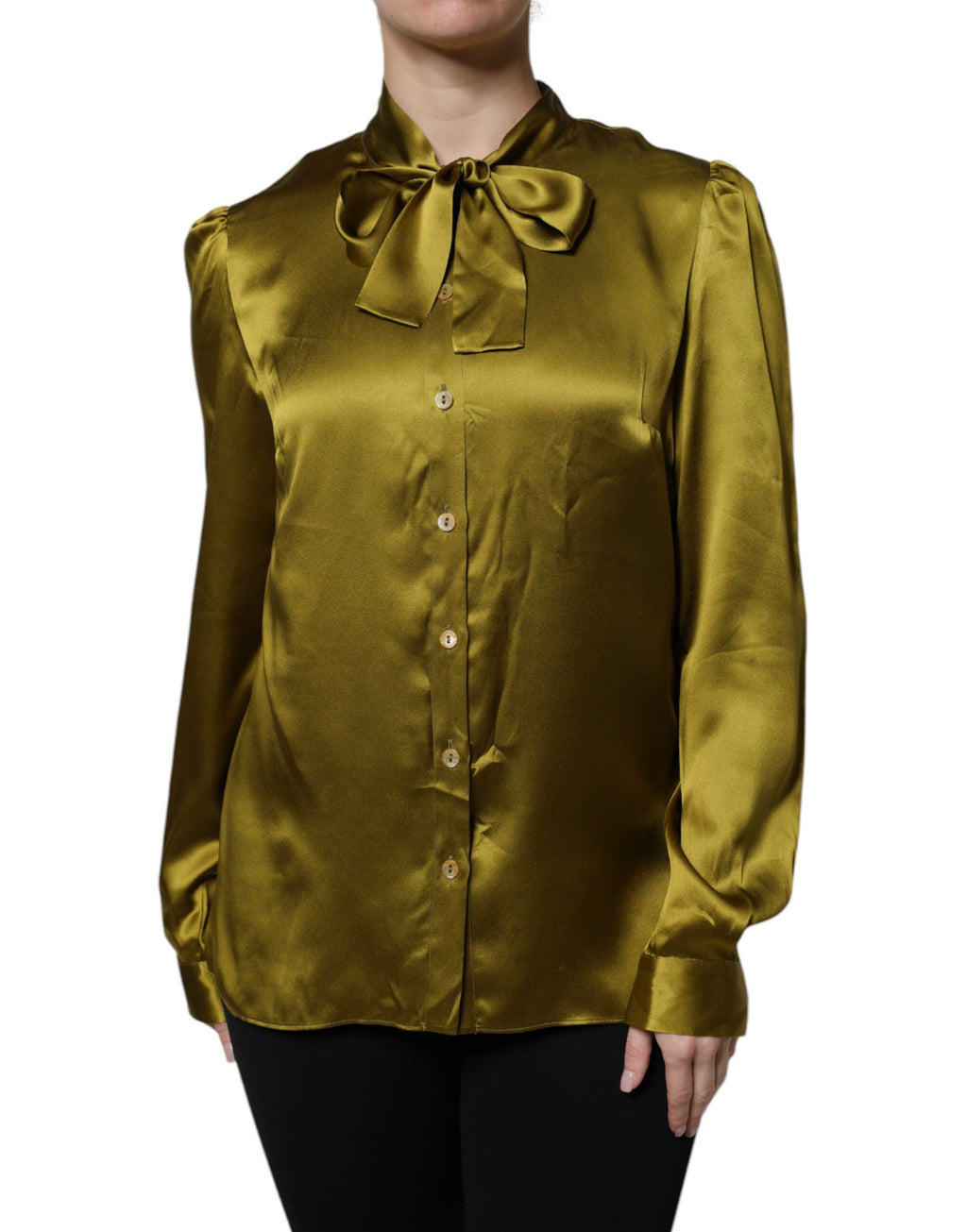 Chemisier à manches longues à col ascot vert olive Dolce & Gabbana