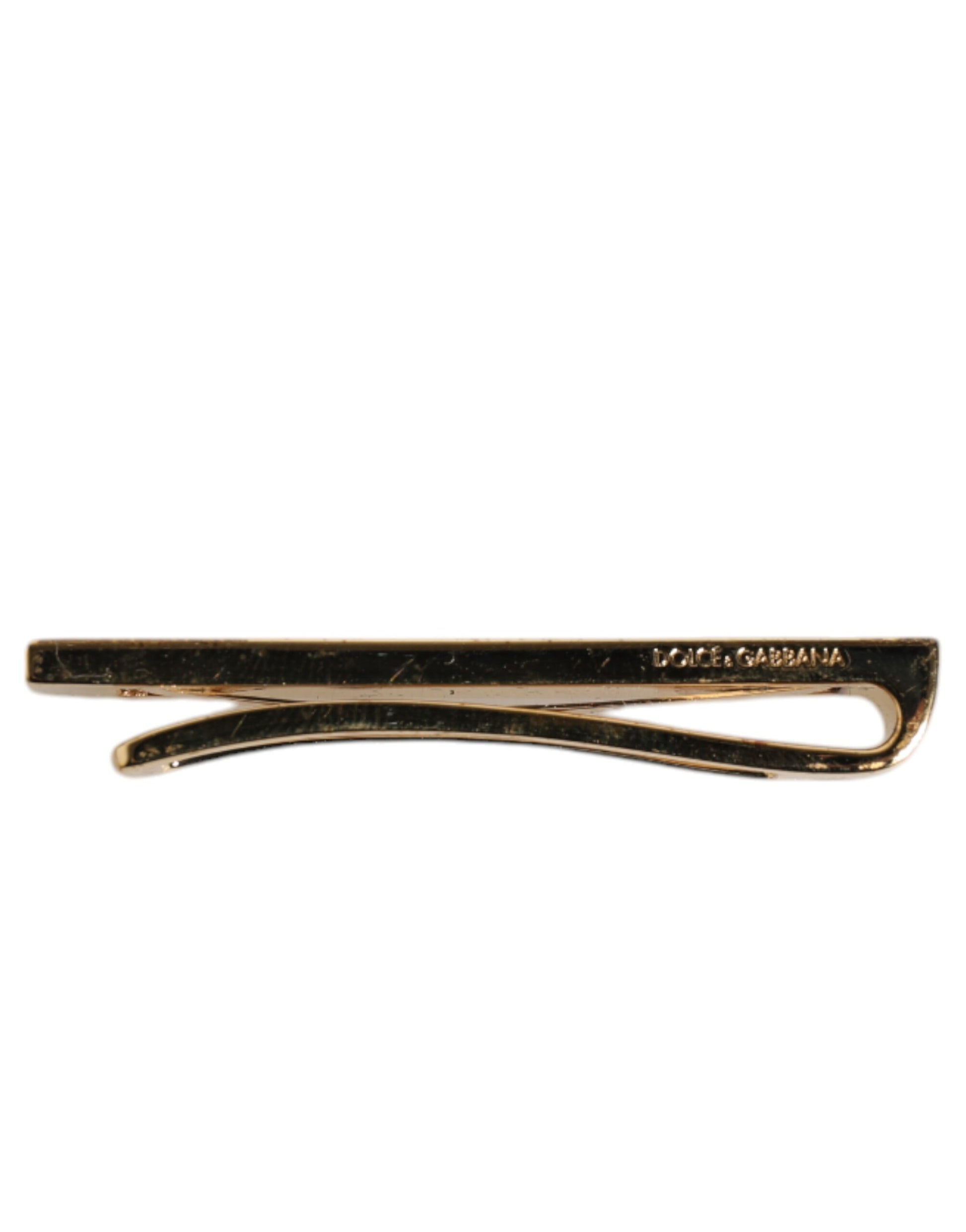 Dolce & Gabbana Gold Tone Brass Crystal Branded Accessory Tie Clip Bar