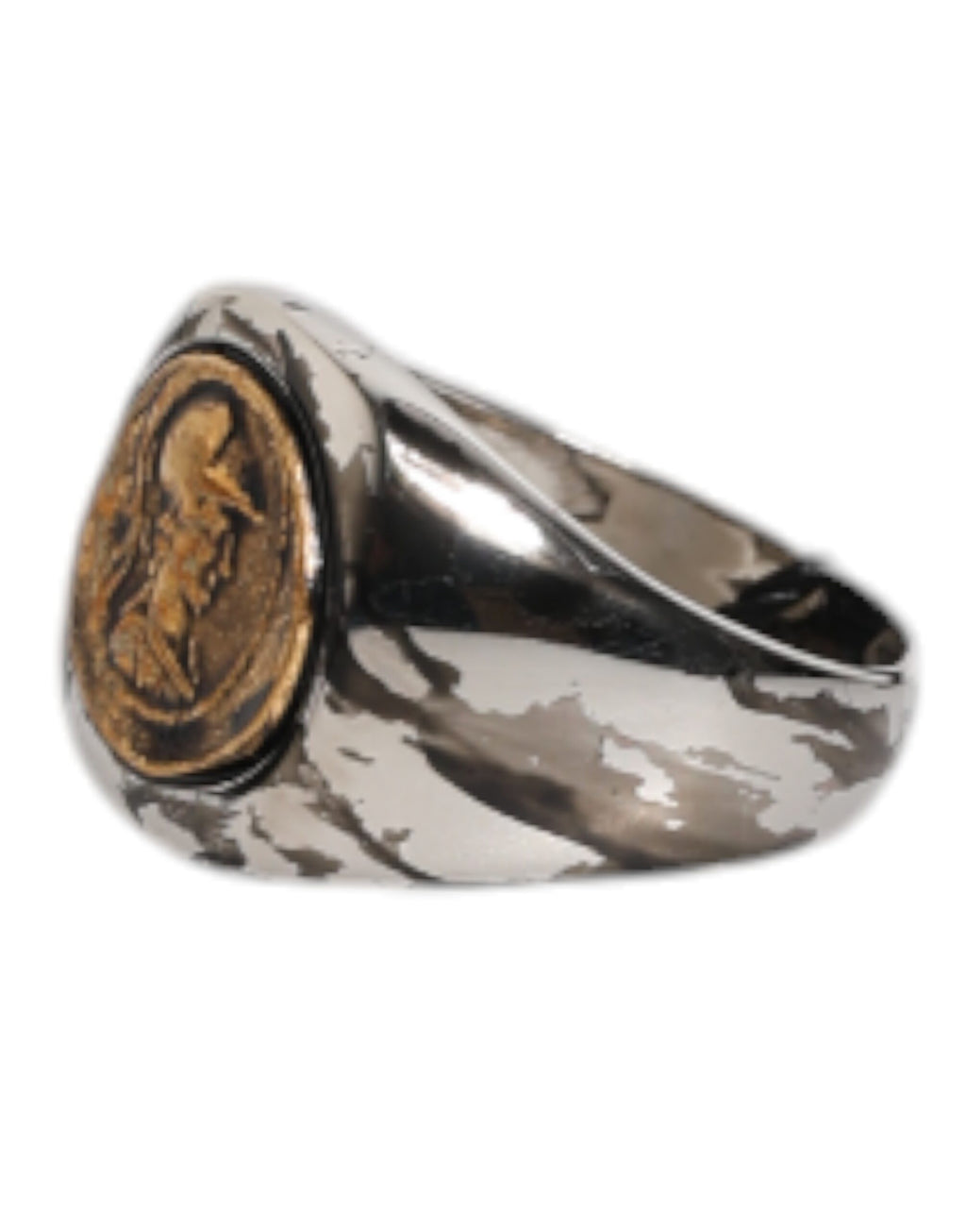 Dolce &amp; Gabbana Silberfarbener, zweifarbiger Ring aus echtem Messing mit Gravur