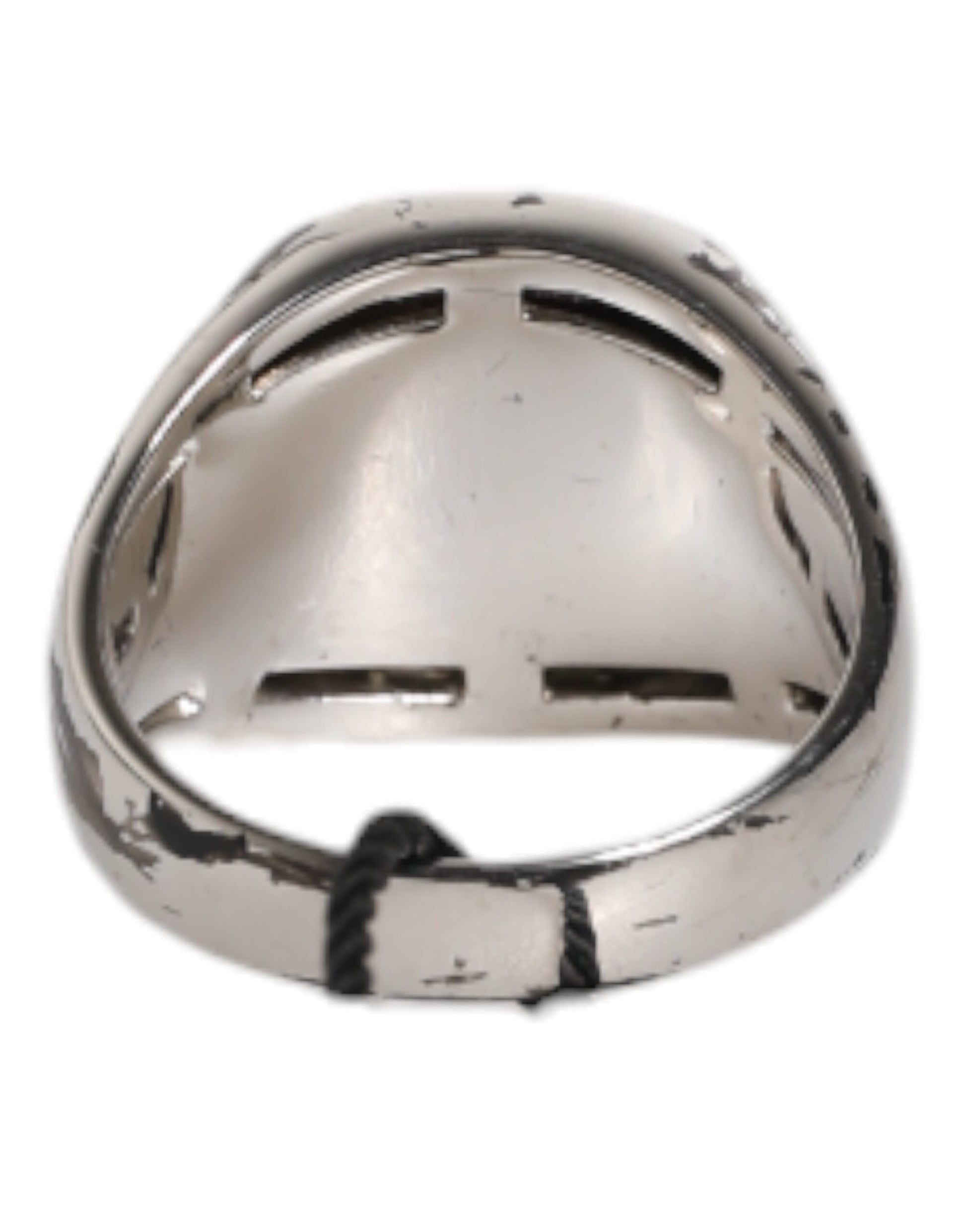 Dolce &amp; Gabbana Silberfarbener, zweifarbiger Ring aus echtem Messing mit Gravur
