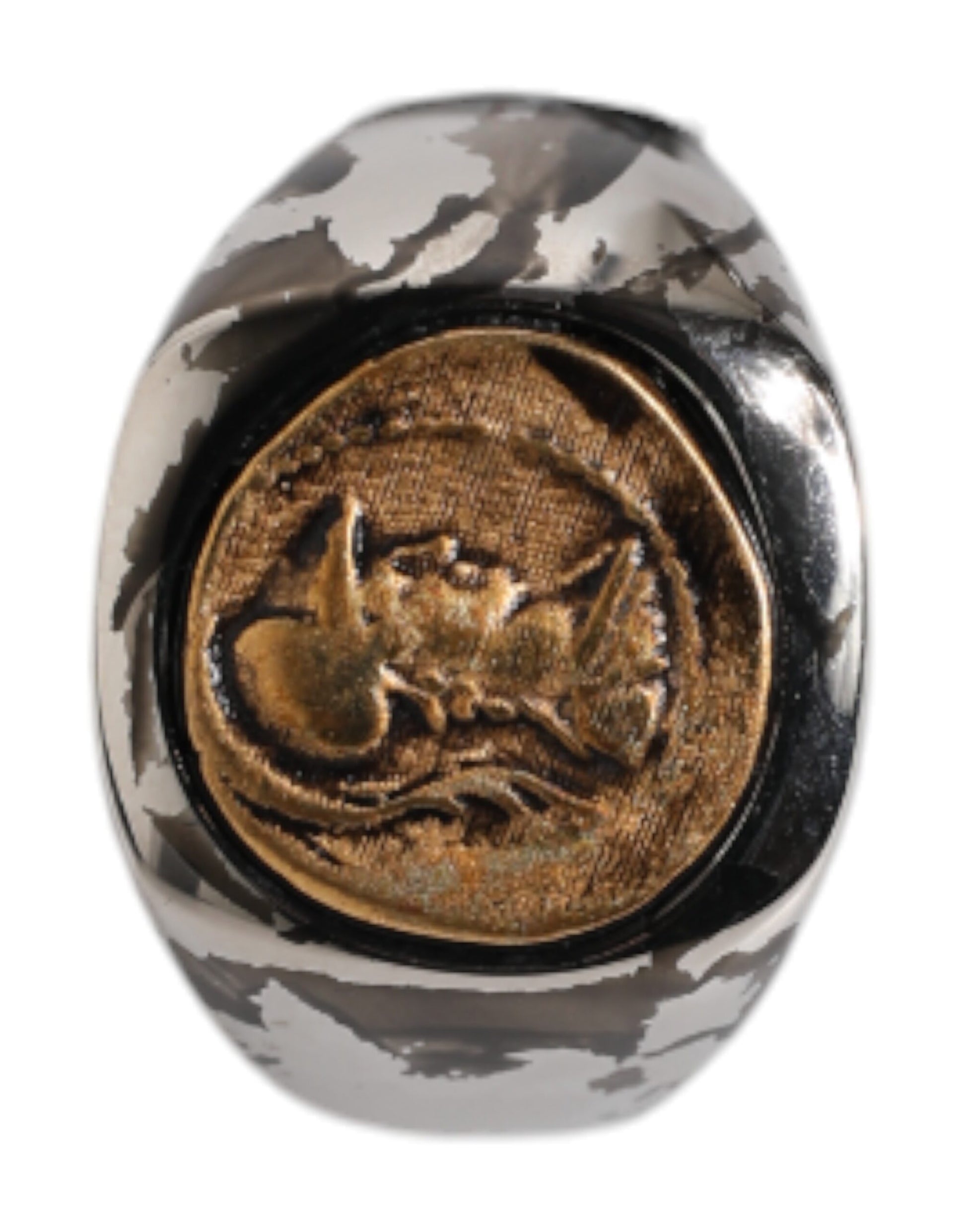 Dolce &amp; Gabbana Silberfarbener, zweifarbiger Ring aus echtem Messing mit Gravur
