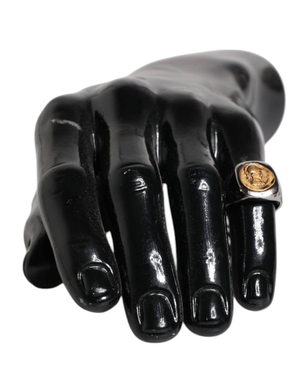 Dolce &amp; Gabbana Silberfarbener, zweifarbiger Ring aus echtem Messing mit Gravur