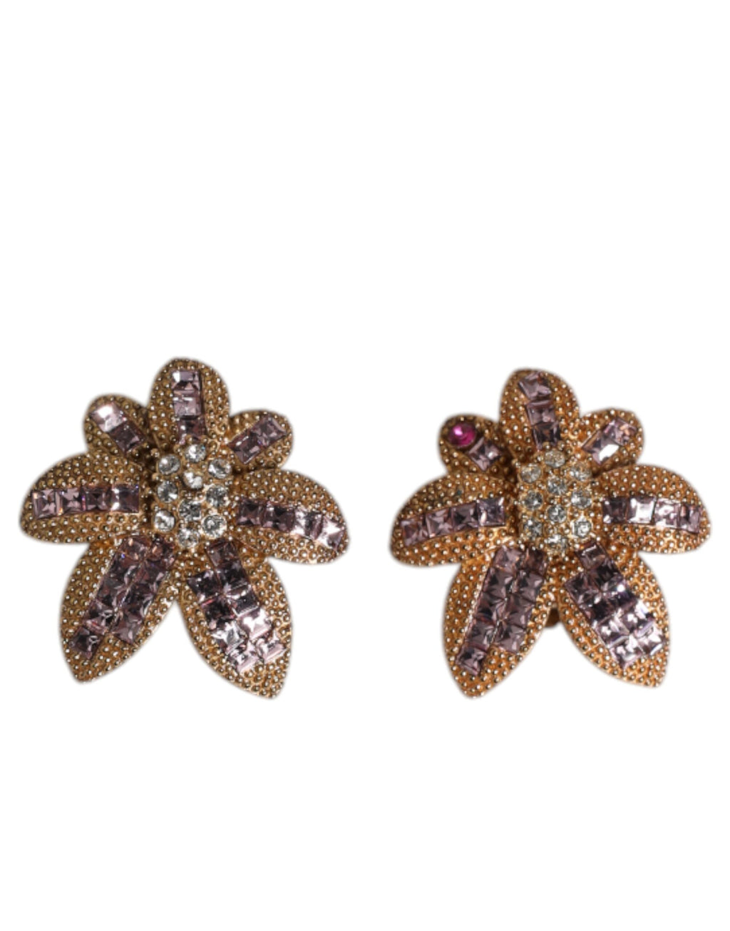 Dolce &amp; Gabbana – Ohrclips aus goldenem Messing mit violetten, blumenförmigen Kristallen