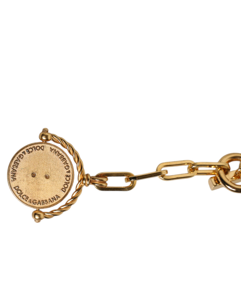 Dolce &amp; Gabbana Halskette mit Logo-Anhänger aus Messing mit goldener Kette und Kunstperlen