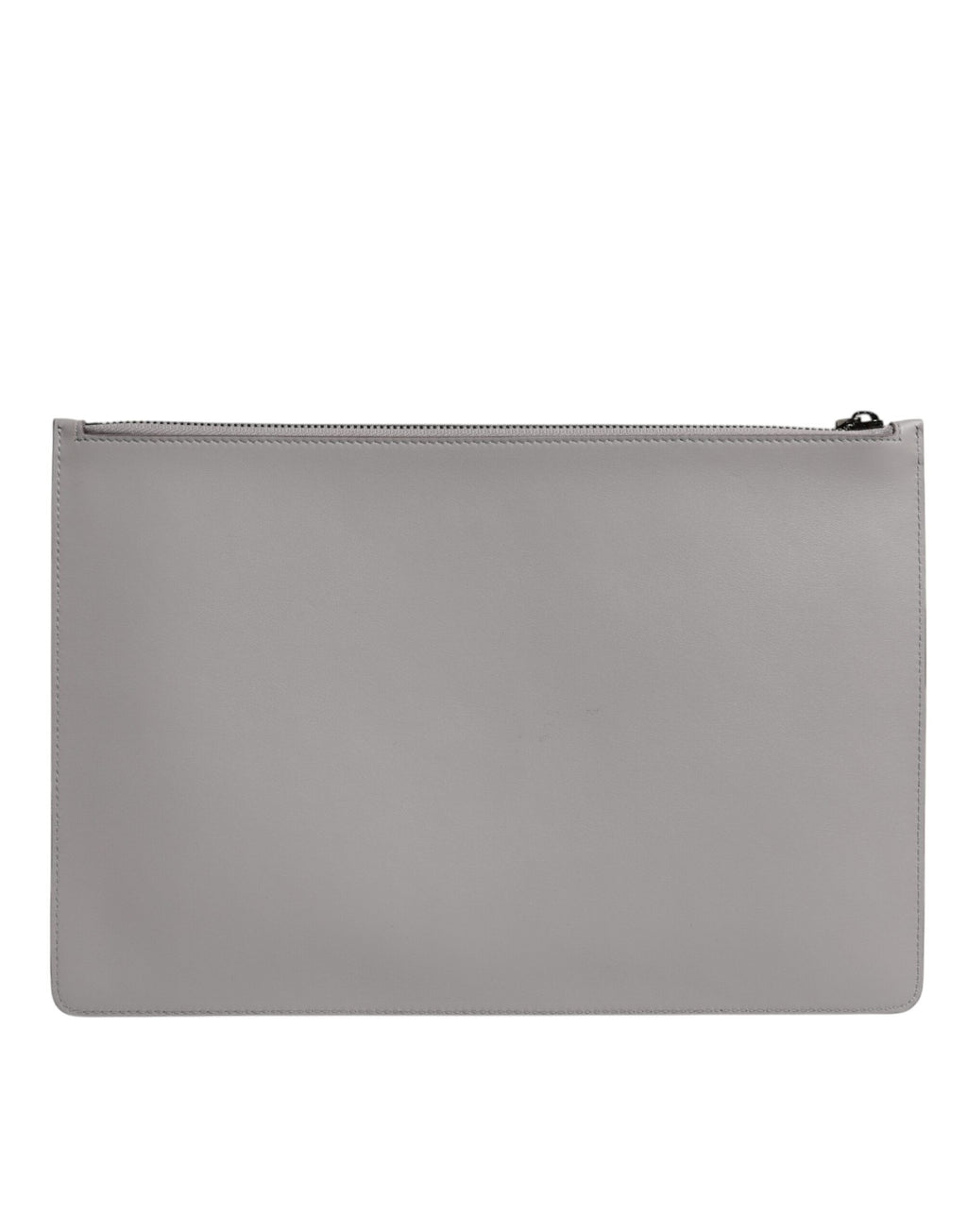 Dolce & Gabbana Pochette Homme en Cuir Gris Uni avec Logo DG et Fermeture Éclair