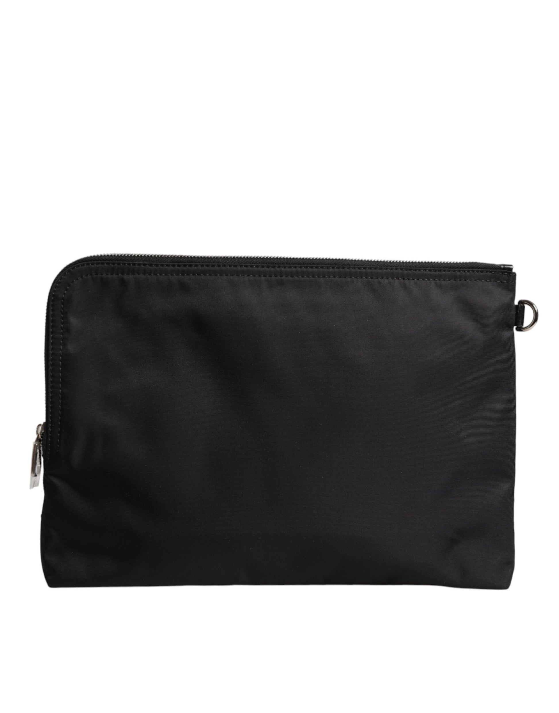 Dolce &amp; Gabbana Schwarze Clutch aus Nylon mit DG Milano-Print