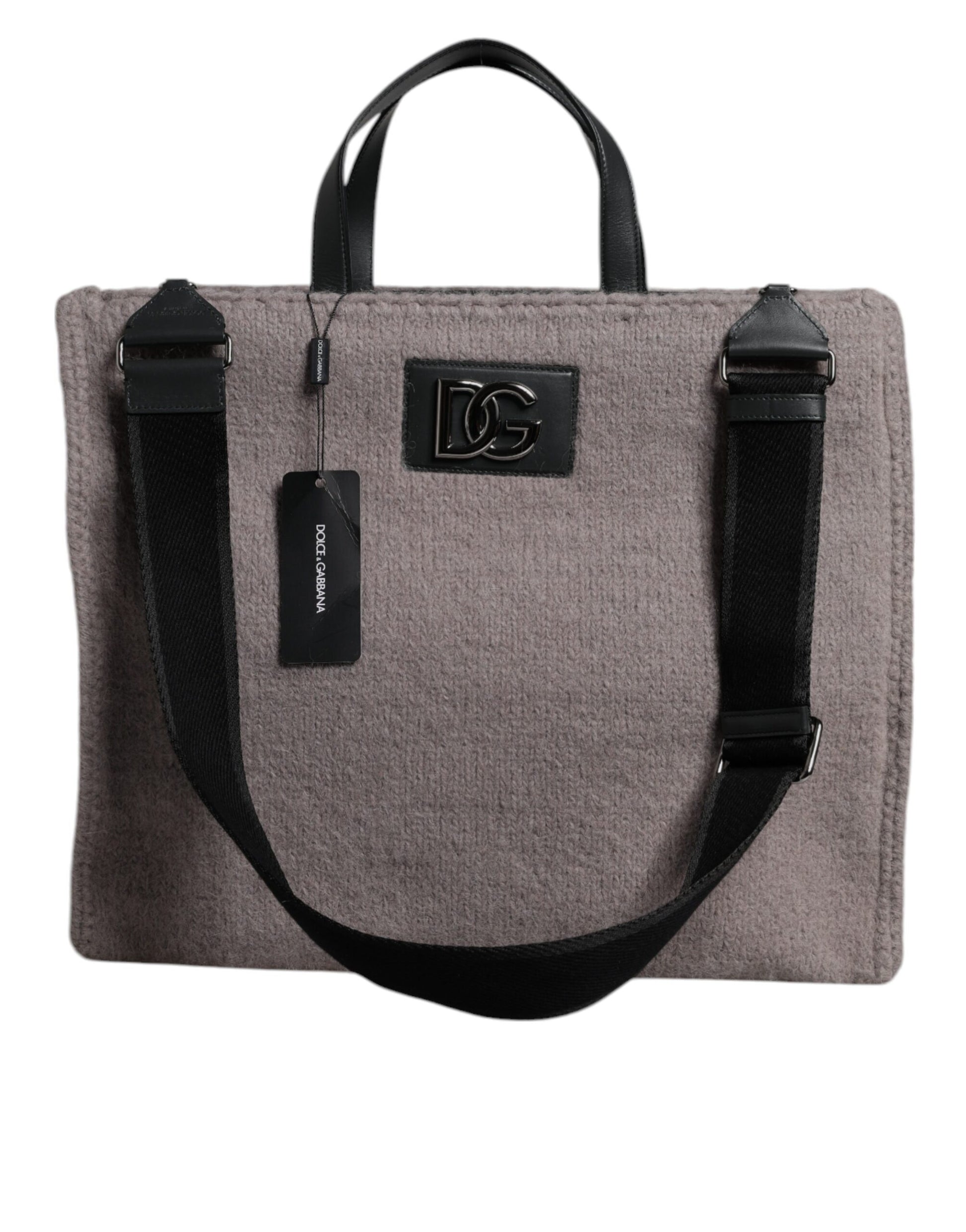 Dolce &amp; Gabbana – Tote-Umhängetasche aus Alpakawolle mit Logo-Plakette in Grau