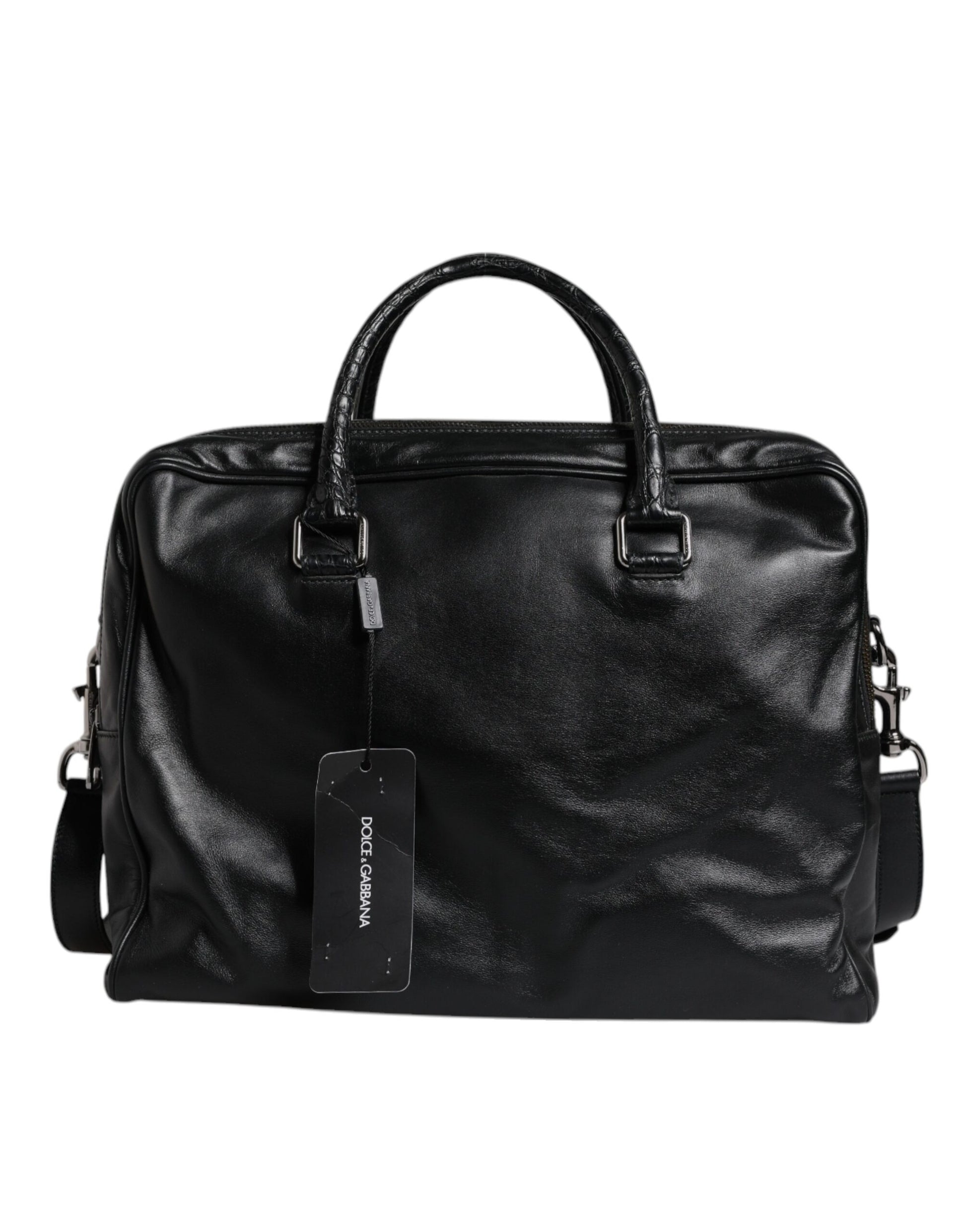 Dolce &amp; Gabbana – Schwarze Messenger-Tasche aus Leder mit Schultergurt