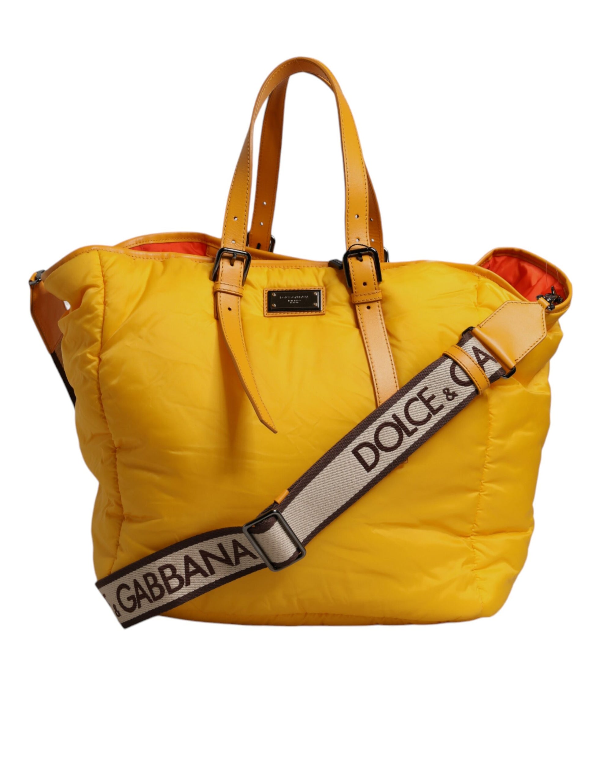 Sac Polochon Dolce & Gabbana en Nylon Jaune Orange avec Plaque Logo