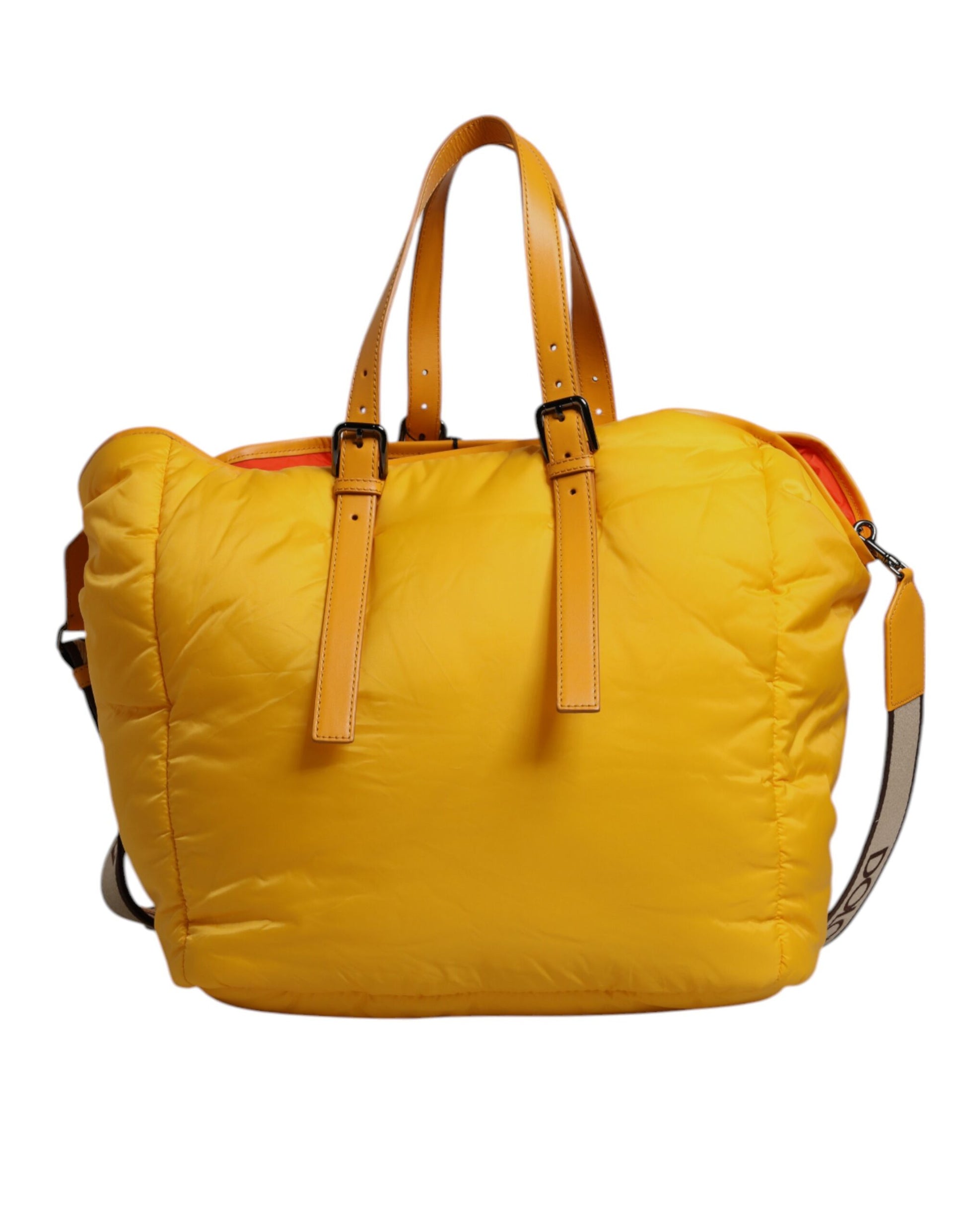 Dolce &amp; Gabbana – Gelb-orangefarbene Reisetasche aus Nylon mit Logo-Plakette
