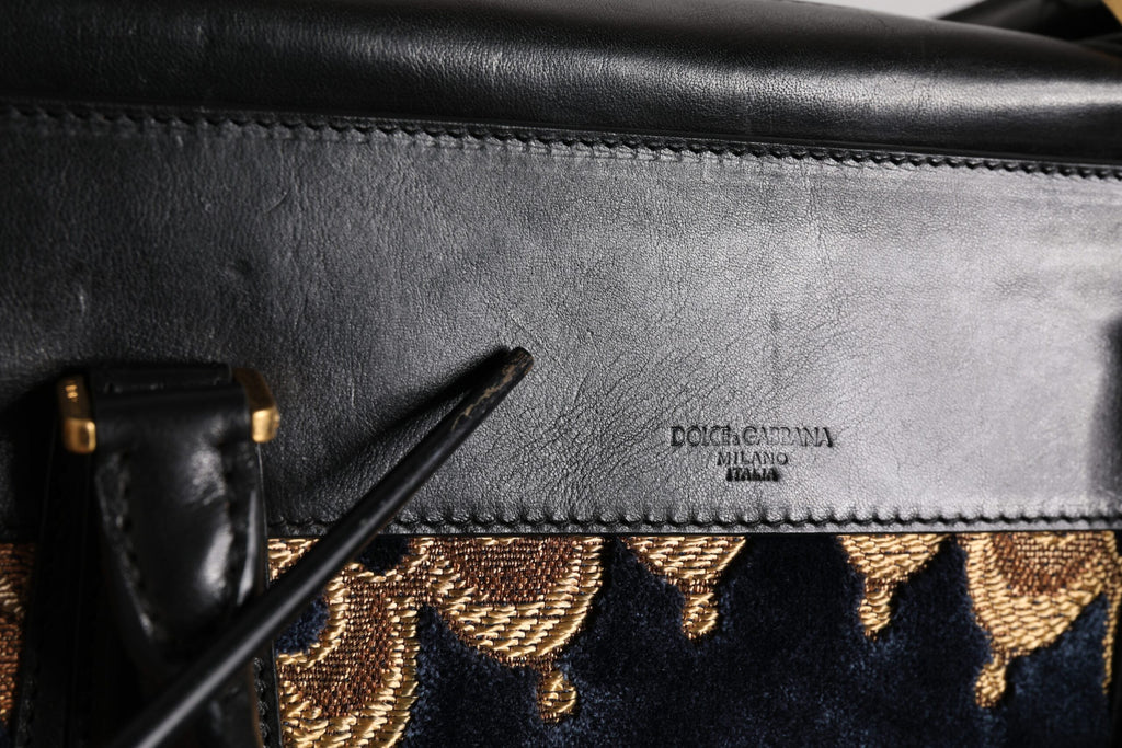 Dolce &amp; Gabbana Schwarze Jacquard-Handtasche mit Blumenmuster, Schultertasche