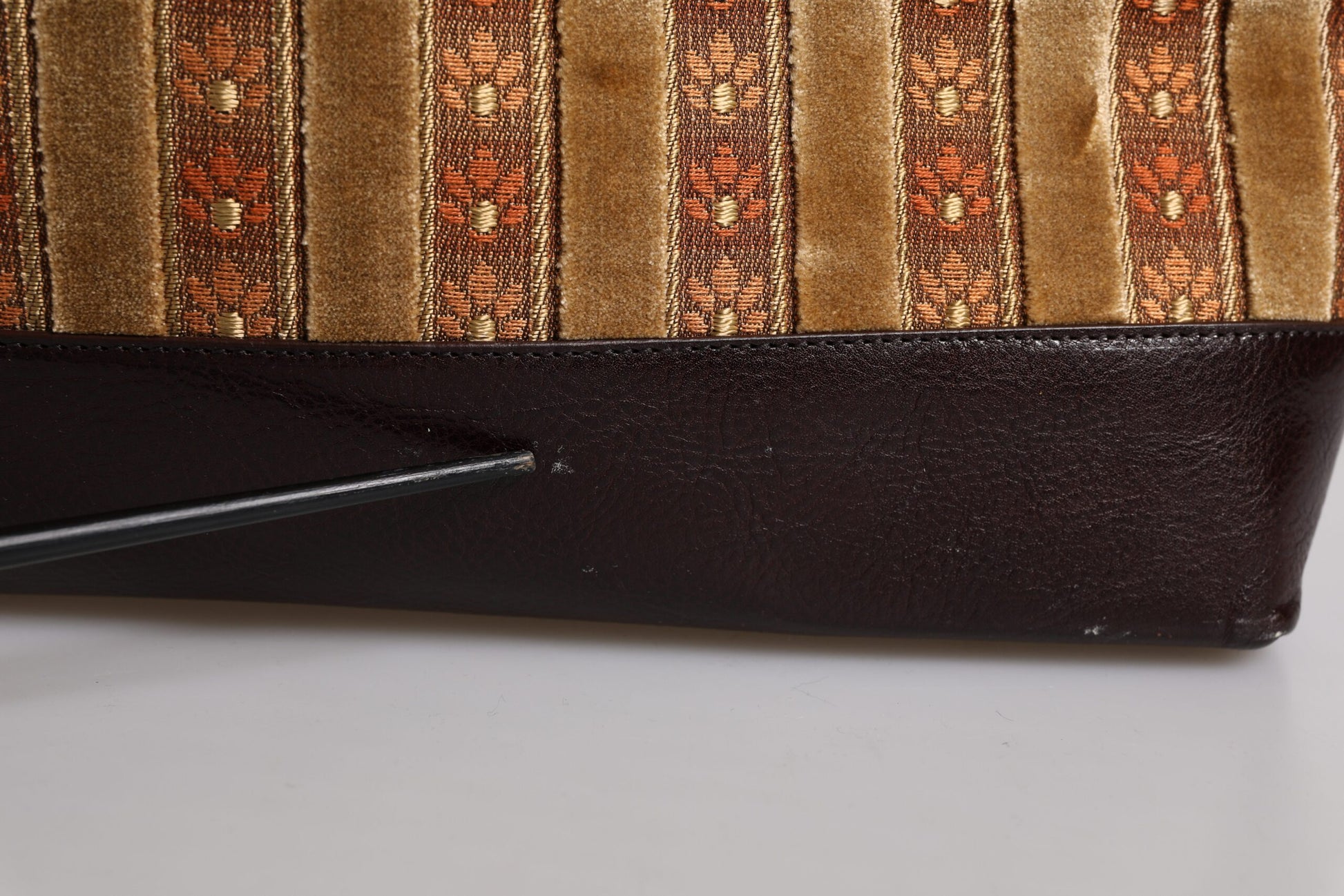Dolce &amp; Gabbana Beige Kastanienbraun Samt Leder Jacquard Reise Handtasche Tasche