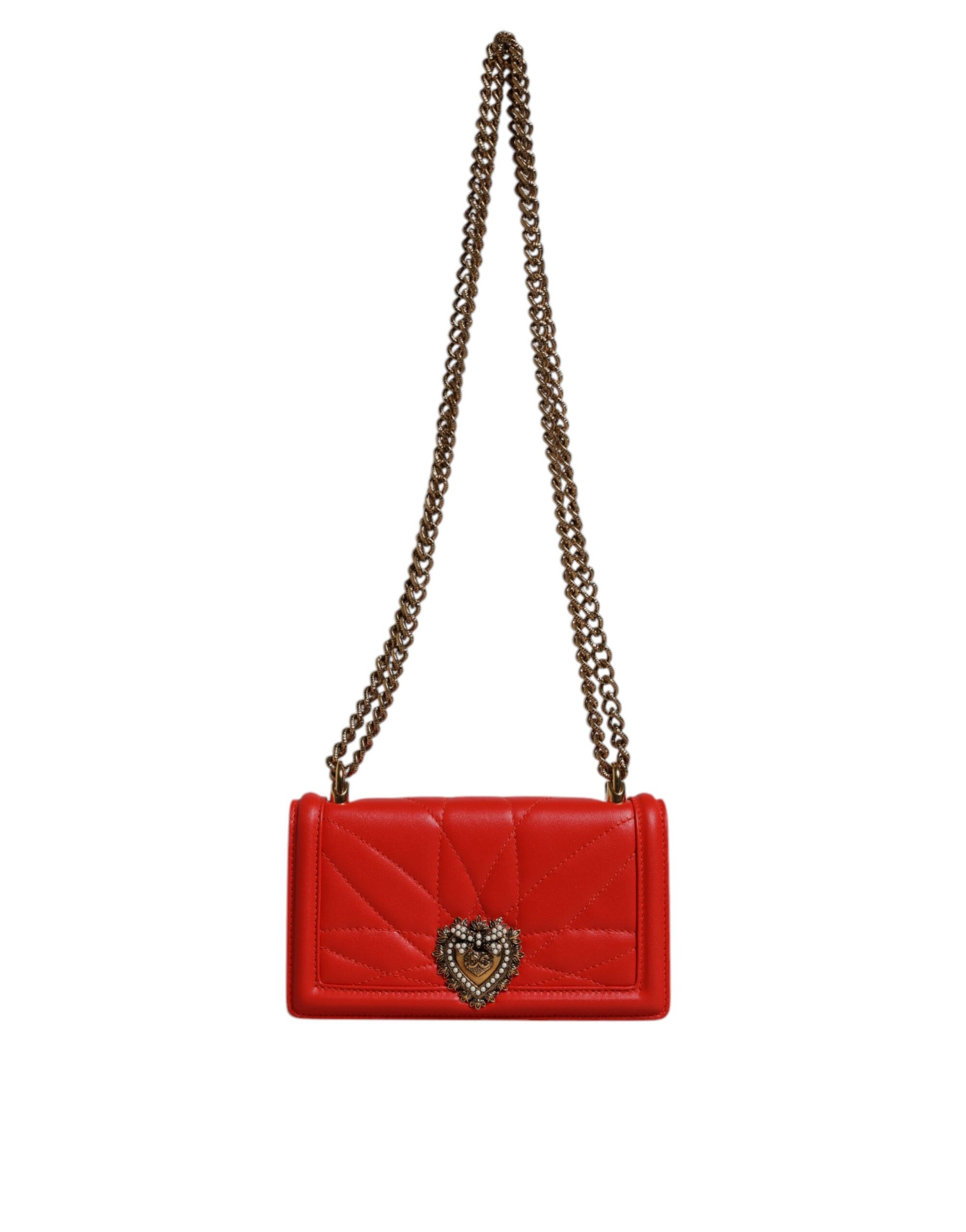 Sac à bandoulière Dolce & Gabbana Devotion matelassé rouge avec chaîne pour téléphone