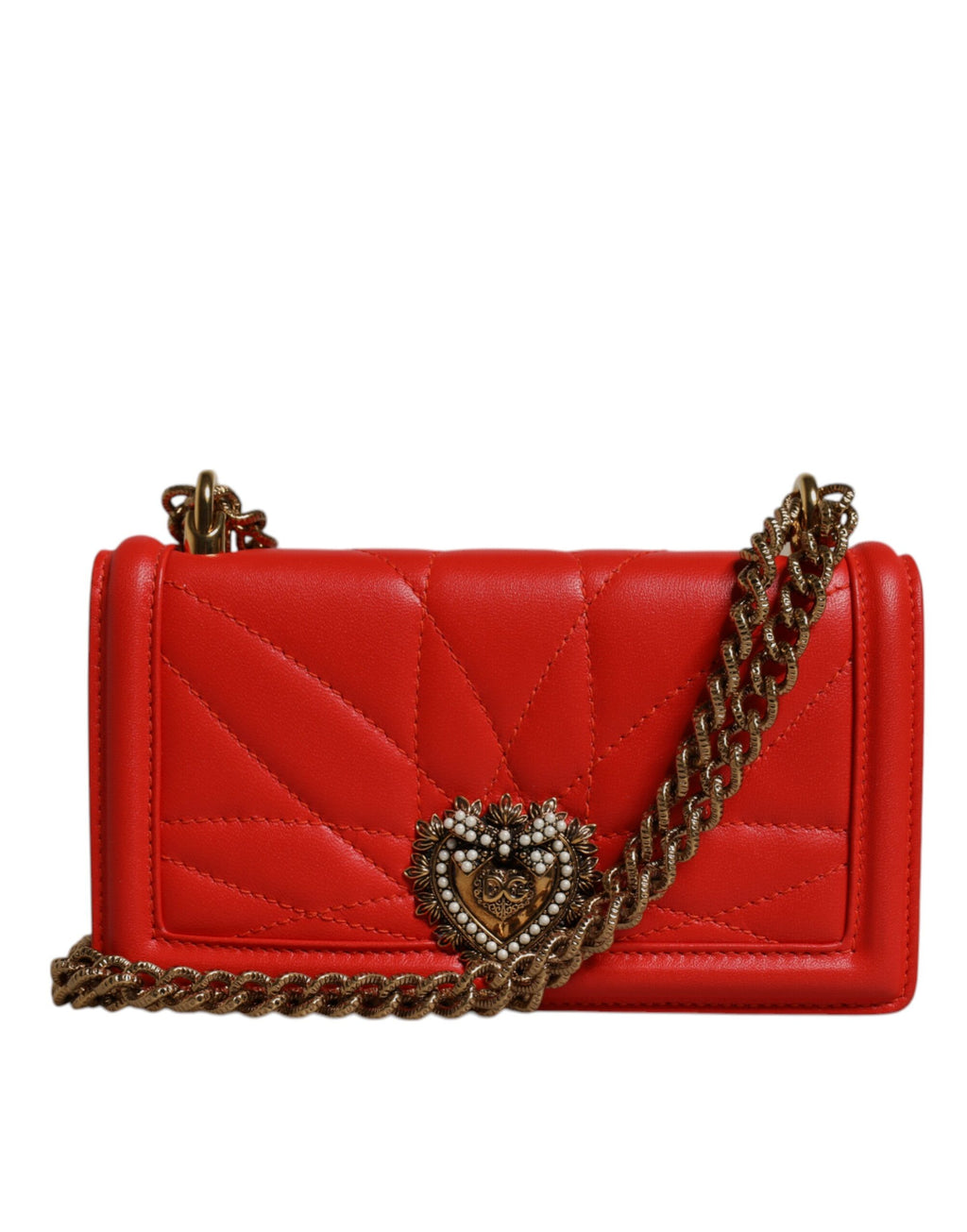 Sac à bandoulière Dolce & Gabbana Devotion matelassé rouge avec chaîne pour téléphone