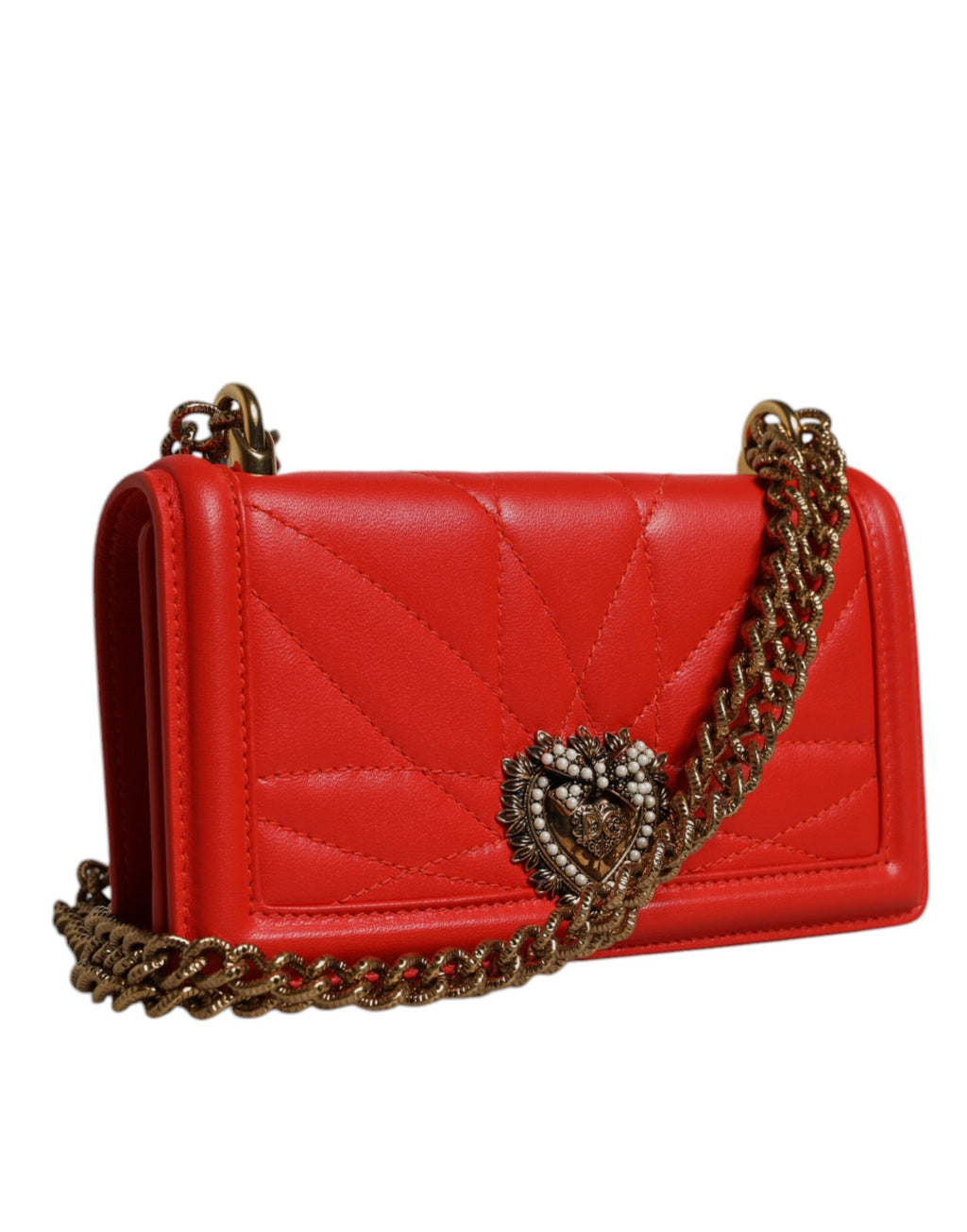 Sac à bandoulière Dolce & Gabbana Devotion matelassé rouge avec chaîne pour téléphone