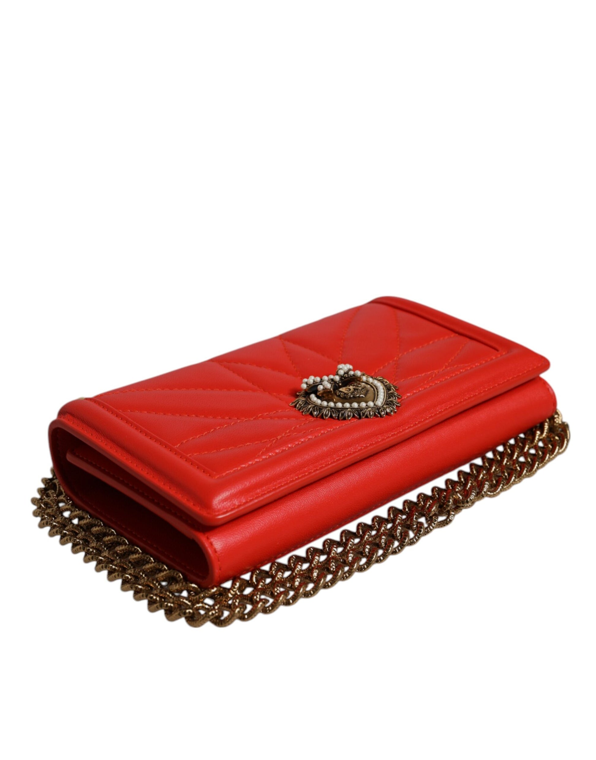 Sac à bandoulière Dolce & Gabbana Devotion matelassé rouge avec chaîne pour téléphone