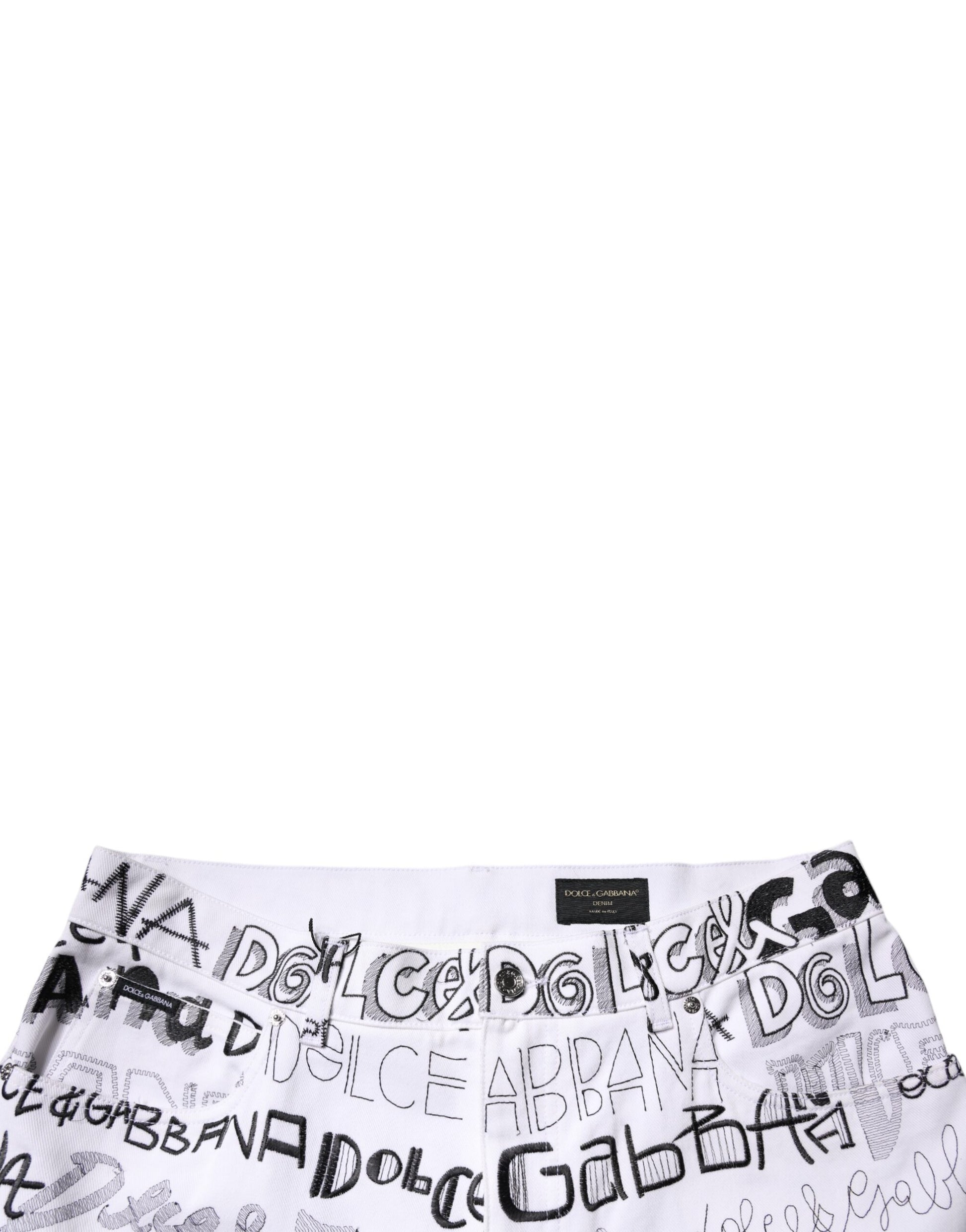 Dolce & Gabbana White Logo Print Straight Men Denim Jeans