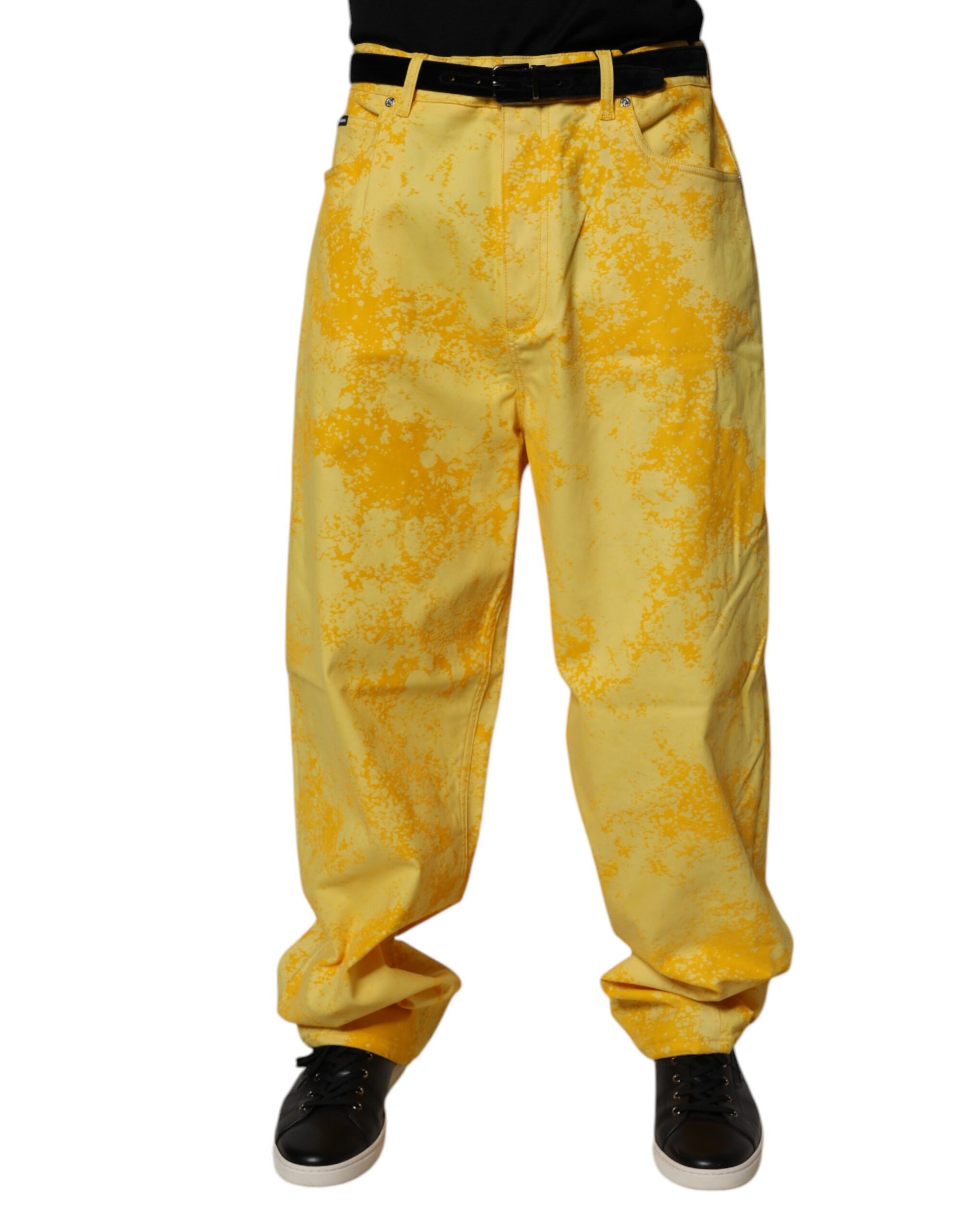 Jean droit en denim de coton tie-dye jaune Dolce & Gabbana