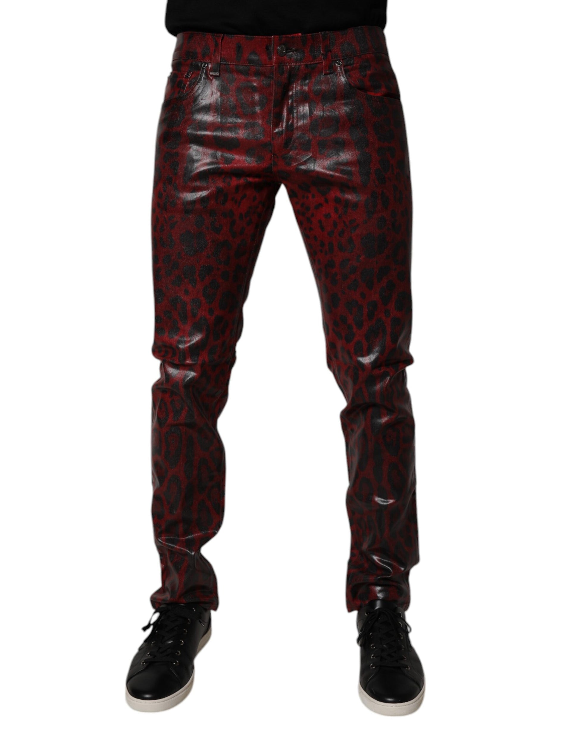 Jean skinny en denim de coton rouge léopard Dolce & Gabbana pour homme