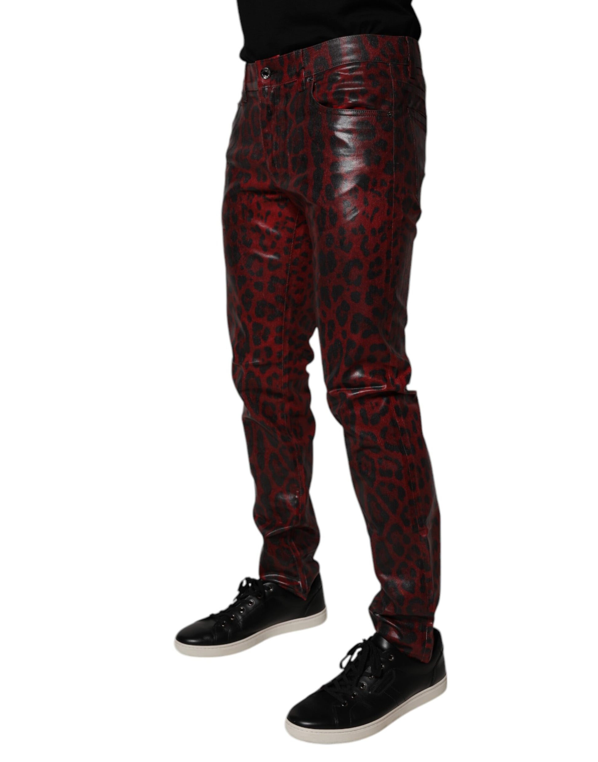 Jean skinny en denim de coton rouge léopard Dolce & Gabbana pour homme
