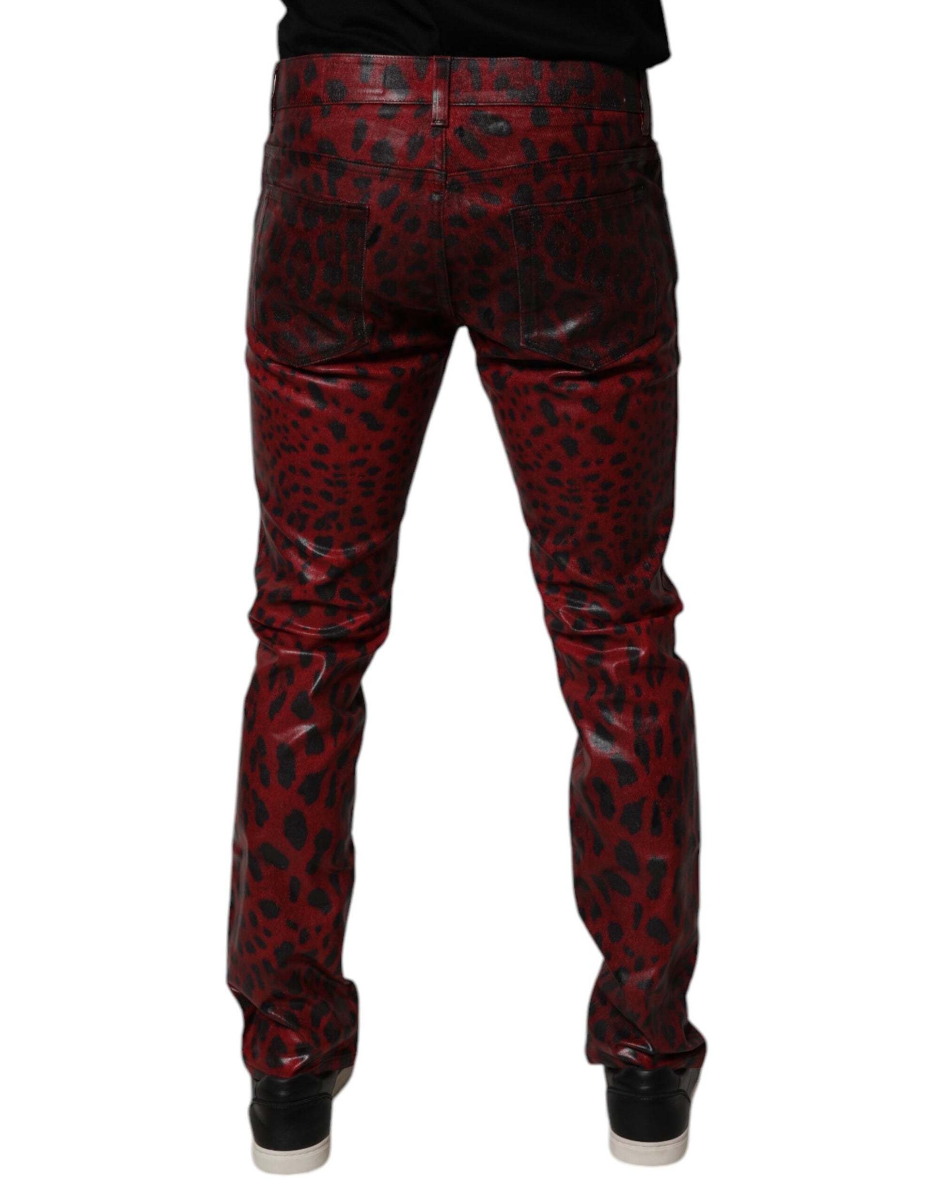 Jean skinny en denim de coton rouge léopard Dolce & Gabbana pour homme