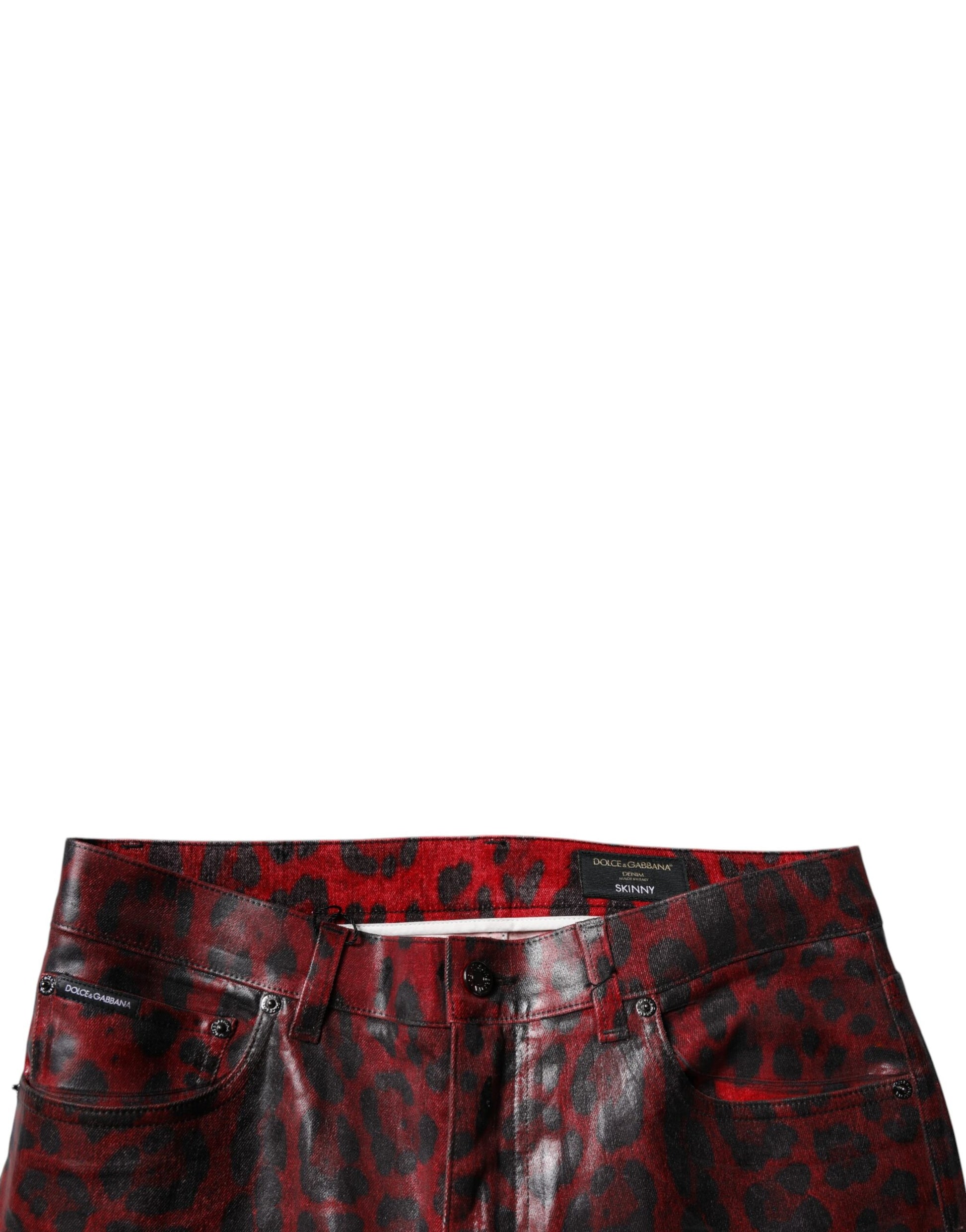 Jean skinny en denim de coton rouge léopard Dolce & Gabbana pour homme